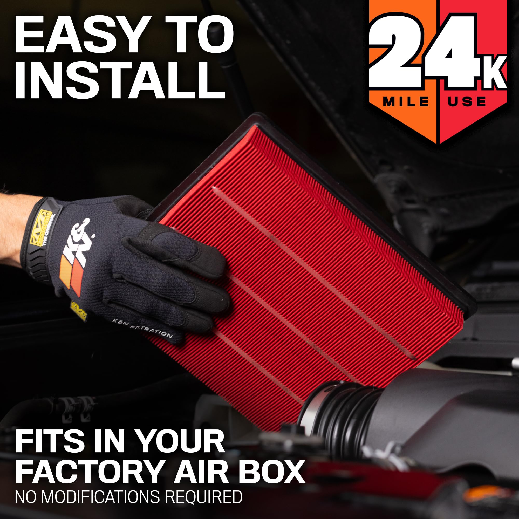 K&N Engine Air Filter: Extended Life 24,000 Mile Replacement Air Filter: Compatible with 2018-2021 Jeep Wrangler JL and Gladiato