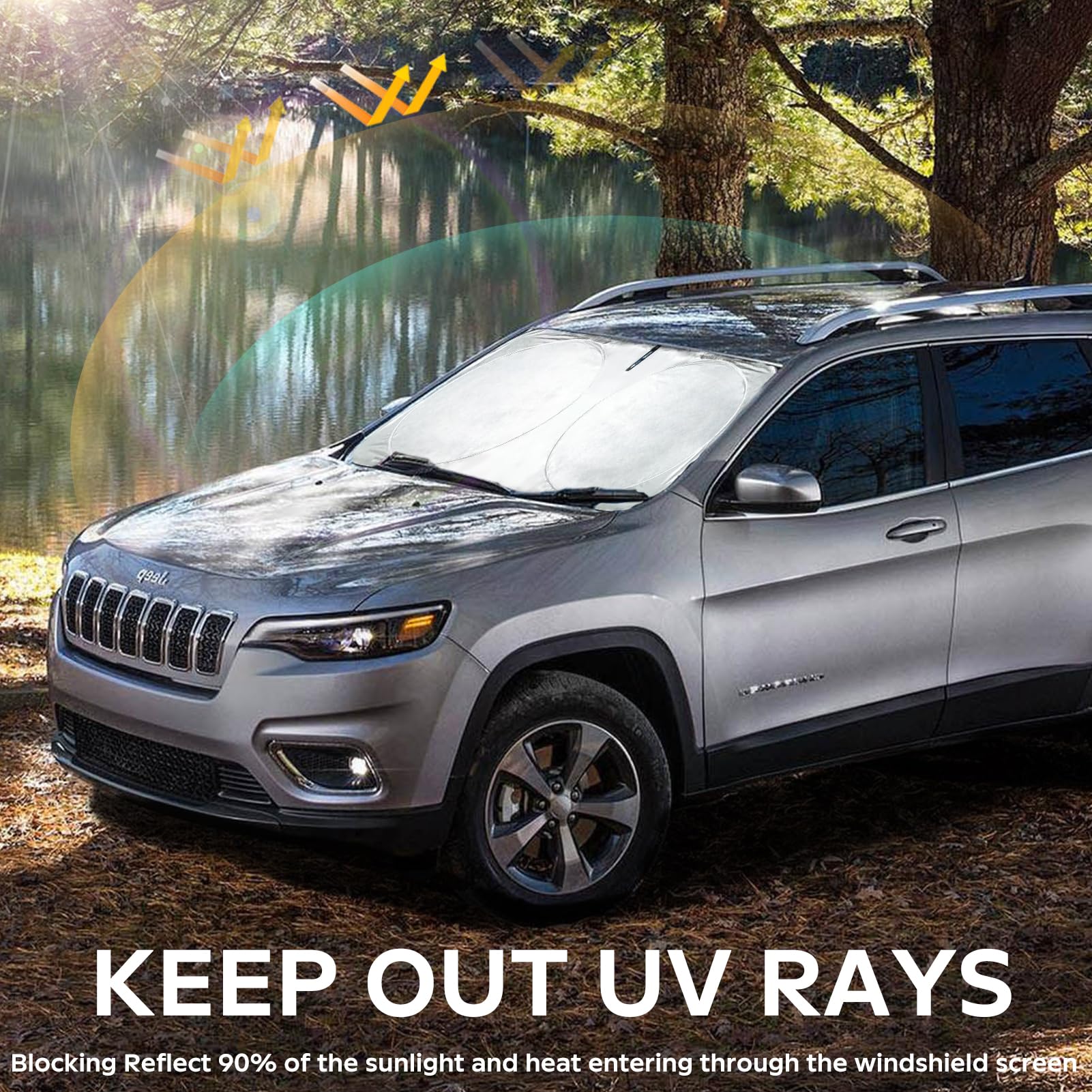 Windshield Sun Shade For 2024 Cherokee Car Windshield Cover, Custom Fit For Jeep Cherokee 2014-2023 2024 Ultimate Sun Protection