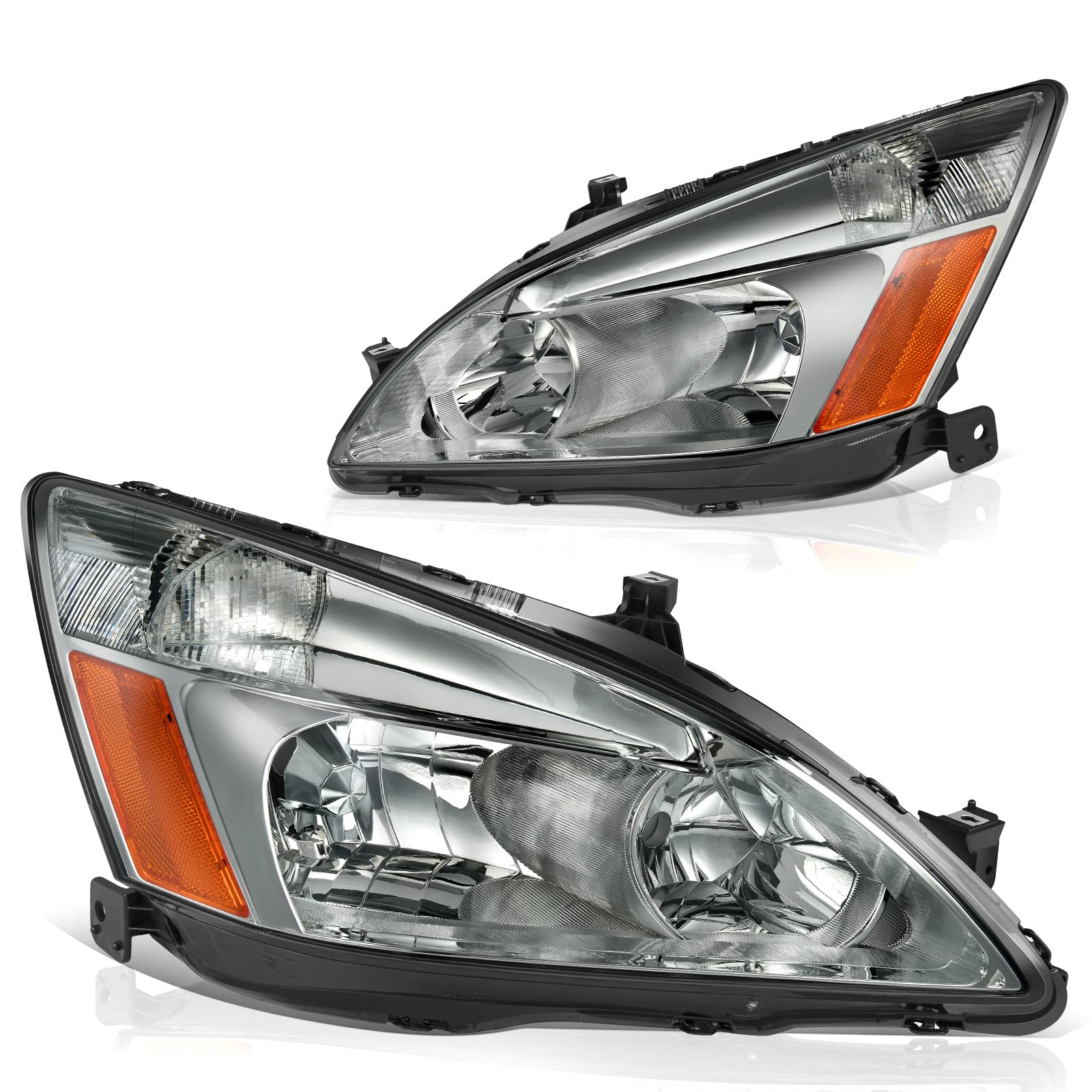 Dwvo Headlight Assembly Compatible With 03-07 2003 2004 2005 2006 2007 Accord Replacement Headlamps Chrome Housing Smoke Lens