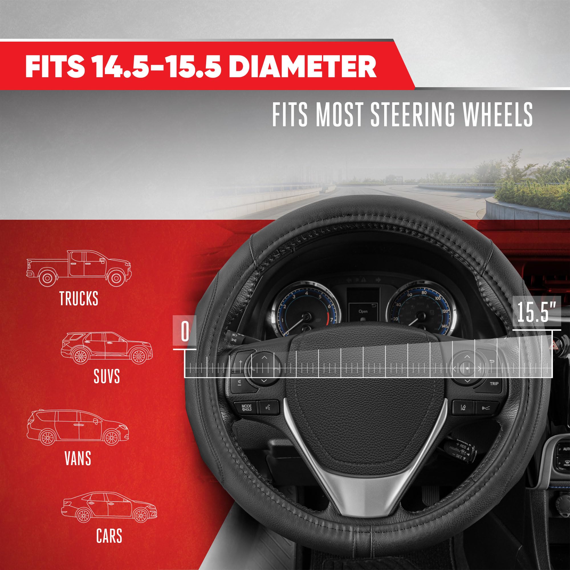 Motor Trend Gripdrive Pro Synthetic Leather Auto Car Steering Wheel Cover Black Comfort Grip - Small 13.5 To 14.5 Inch, Model:Sw-761-Bk-S__Am