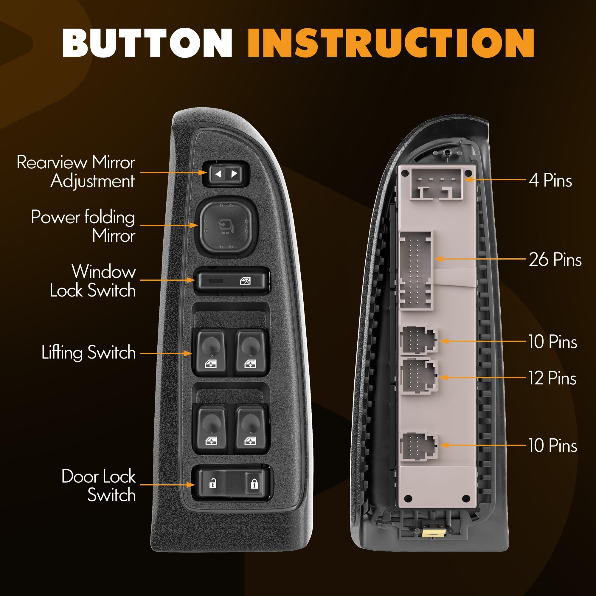 15883320 Driver Side Door Lock and Power Window Switch & Black Bezel Assembly with Mirror Switch Fit for 2003-2007 Chevy Avalanc