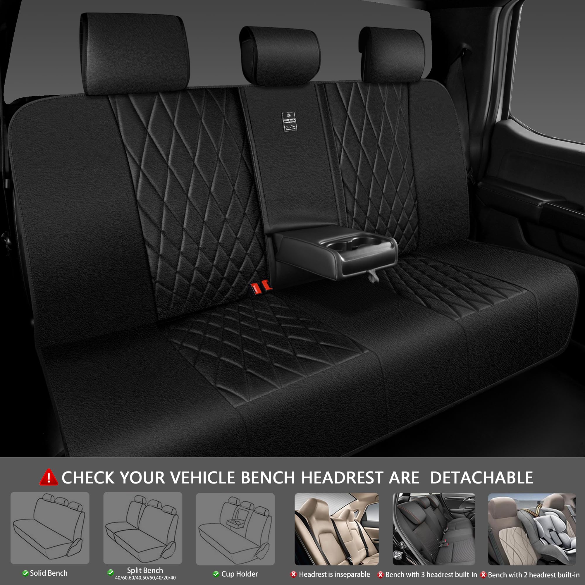 Car Pass 5 Seats Piping Luxury Faux Leather Seat Covers Full Set, Anti-Slip Waterproof Seat Covers Compatible With Front Armrest
