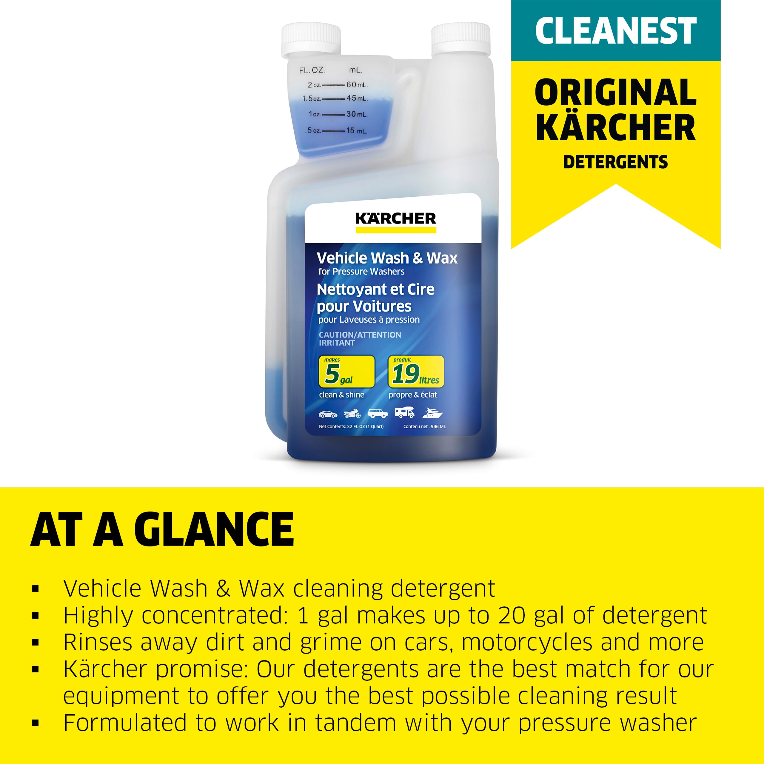 Kärcher Vehicle Wash And Wax, Pressure Washer Detergent - Pressure Washer Soap For Cars, Bikes, Trucks, Boats And More - 1 Quart