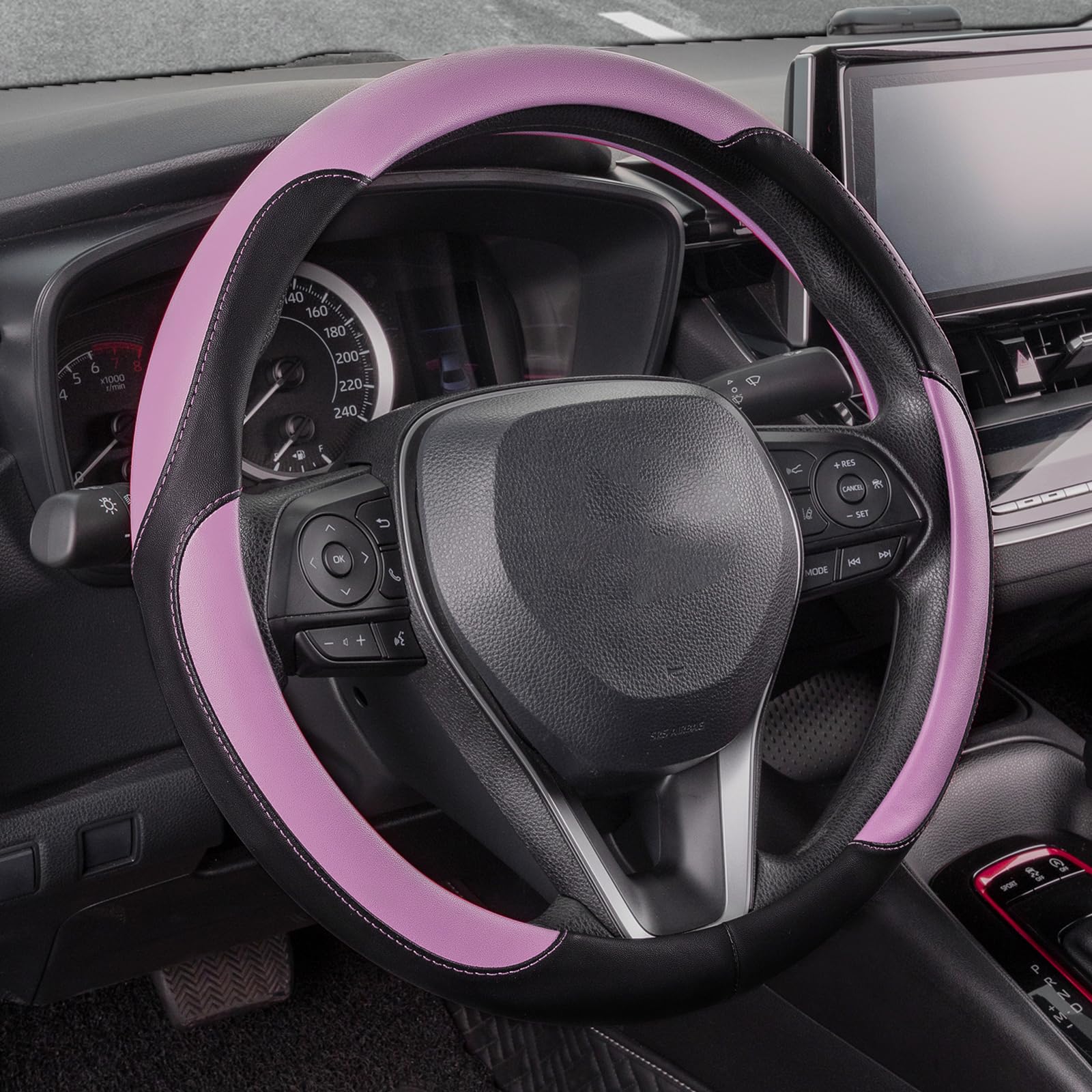 SEG Direct Car Steering Wheel Cover for Women Men, Standard Size 14.5-15 inch (37-39 cm), Auto Interior Accessories, Black and R