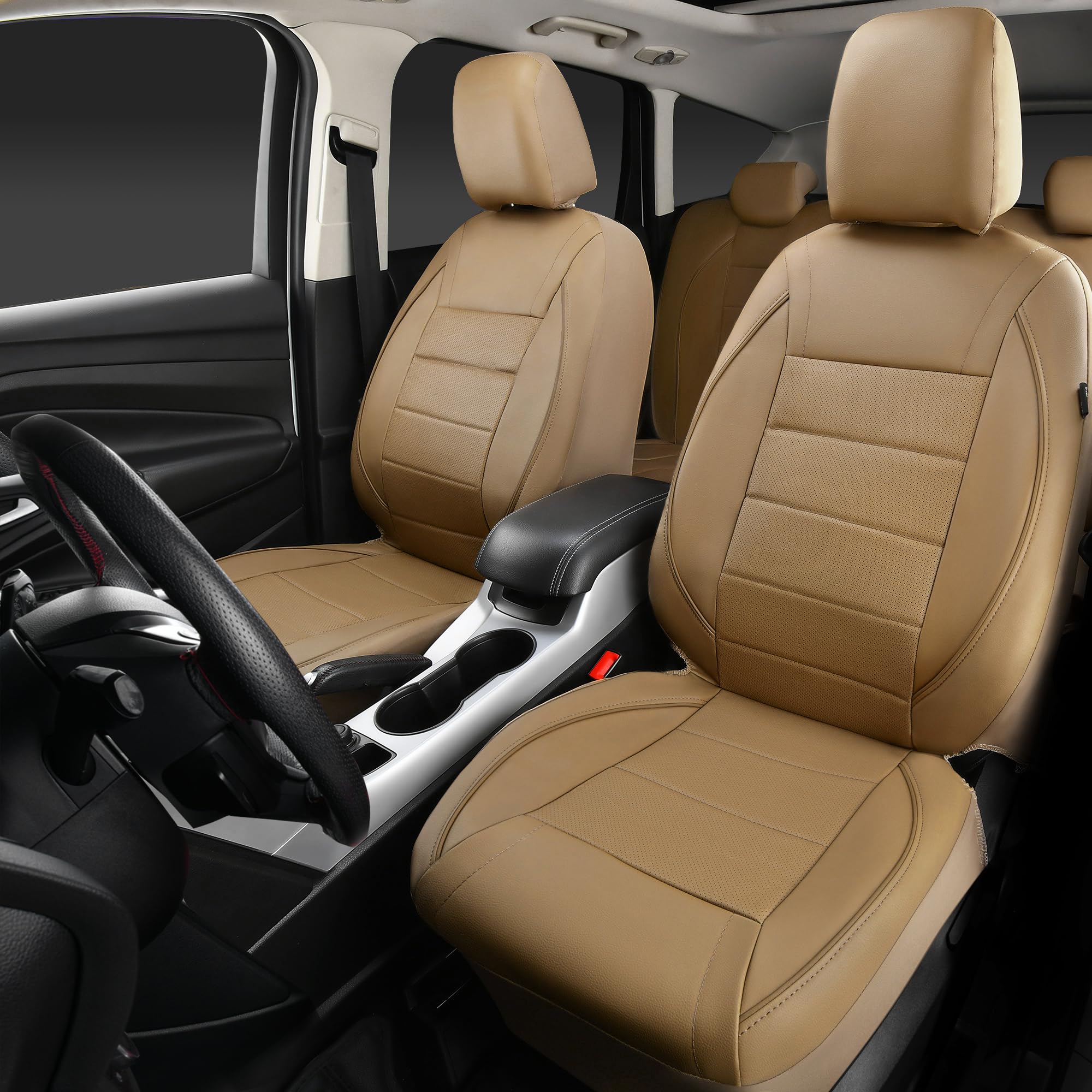 Car Pass Piping Leather Seat Cover,Universal Fit With Composite Sponge Inside,Airbag Compatible And Reserved Opening Holes,Insid