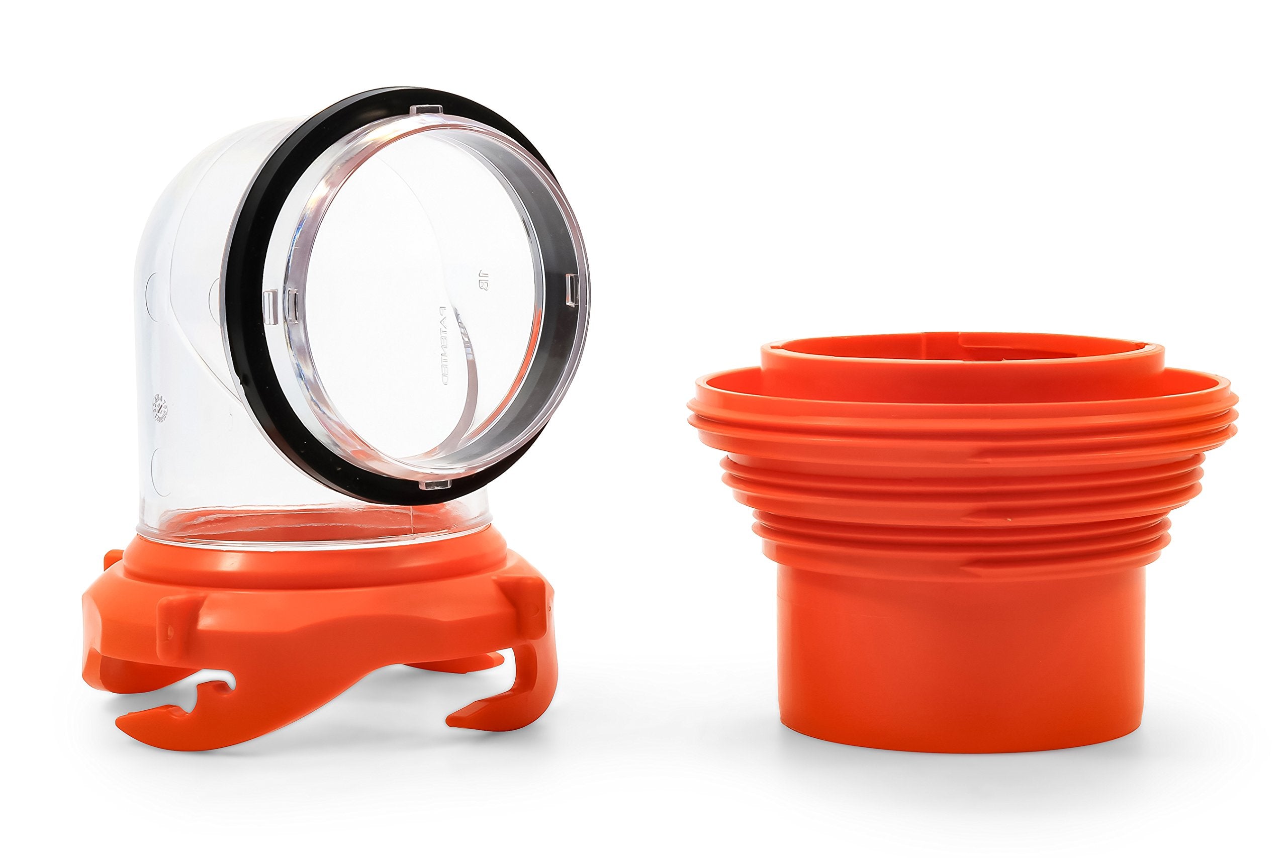 Camco RhinoFlex Clear RV Sewer Hose Elbow with 4-in-1 Adapter - Features a 360-Degree Fitting Rotation and Built-in Gasket for Odor-Tight Protection - Fits 4 Sizes of Dump Station Inlets (39736)