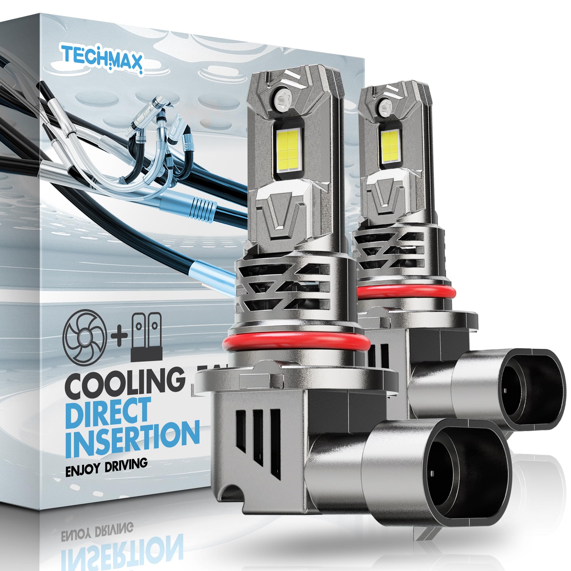 Techmax 9005/Hb3 Light Bulbs - Upgraded Ultra Bright | 800% Brightness | Xenon White 6500K | Efficient Cooling Fan | Mini Size P