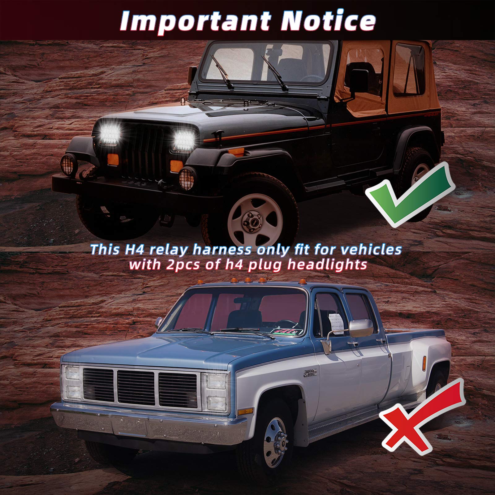 Renmaii-Light 1Set 2-Headlight H4 Relay Harness, H4 Headlight Relay Harness H4 Wiring Harness H6054 7X6 6054 Headlight Relay Kit For 95-97 Tacoma 88-95 Pickup 4 Runner Fix Dual Ground Problem