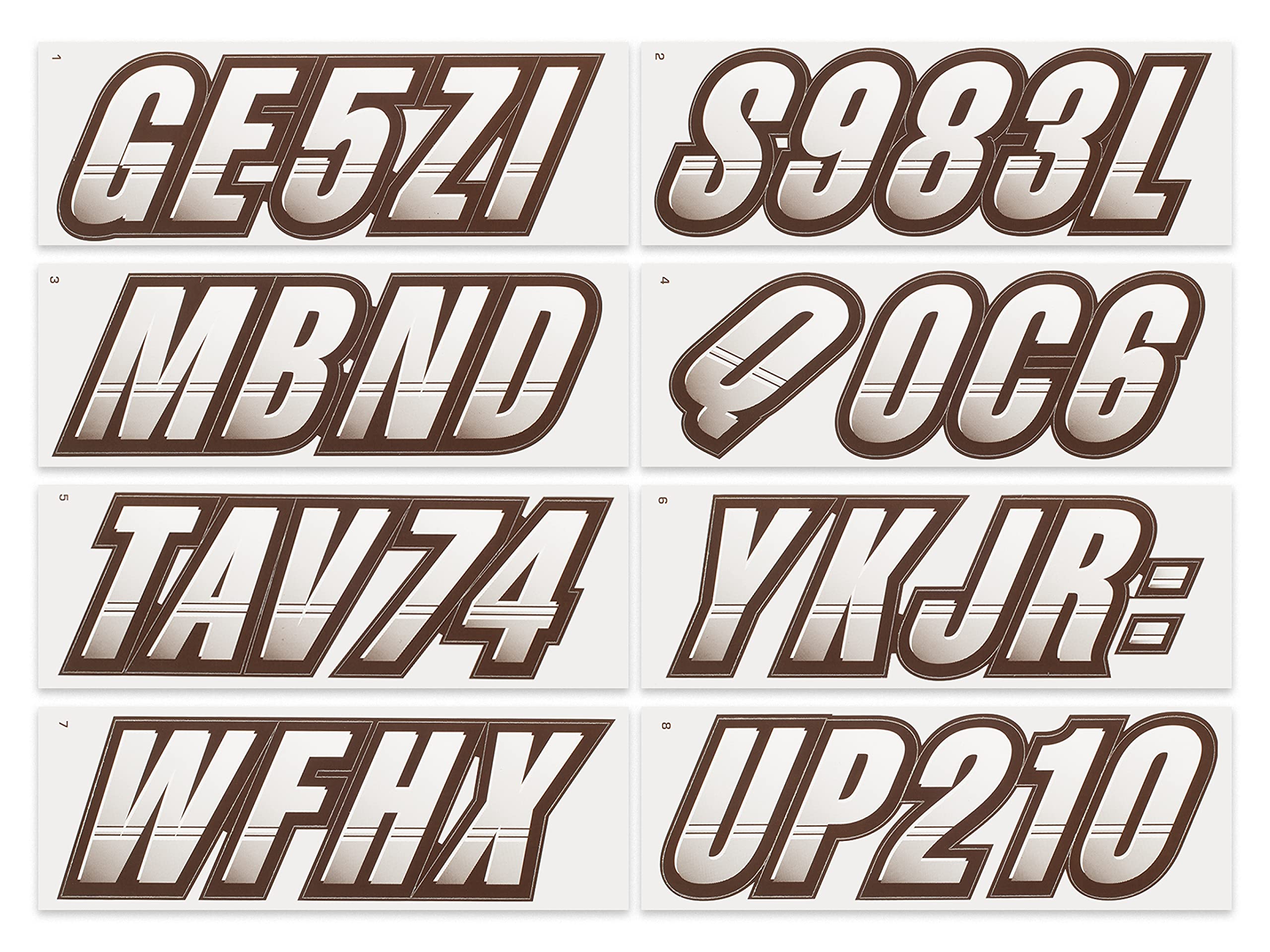 Stiffie Techtron White/Espresso Brown 3 '' Boat & Pwc Registration Decals  Numbers Letters Stickers