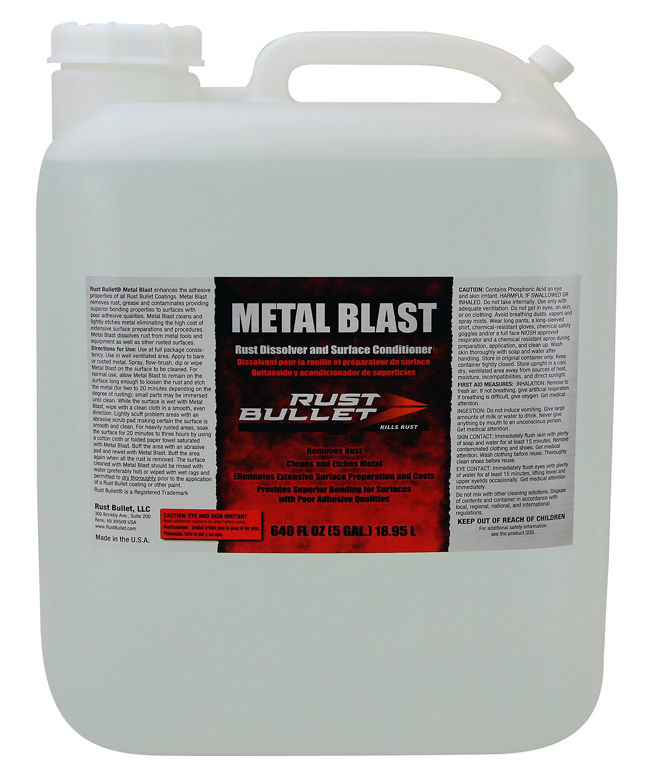 Rust Bullet Metal Blast - 5 Gallon - Rust Remover & Metal Prep, Cleaner & Conditioner For Superior Adhesion, Eliminates Grease,
