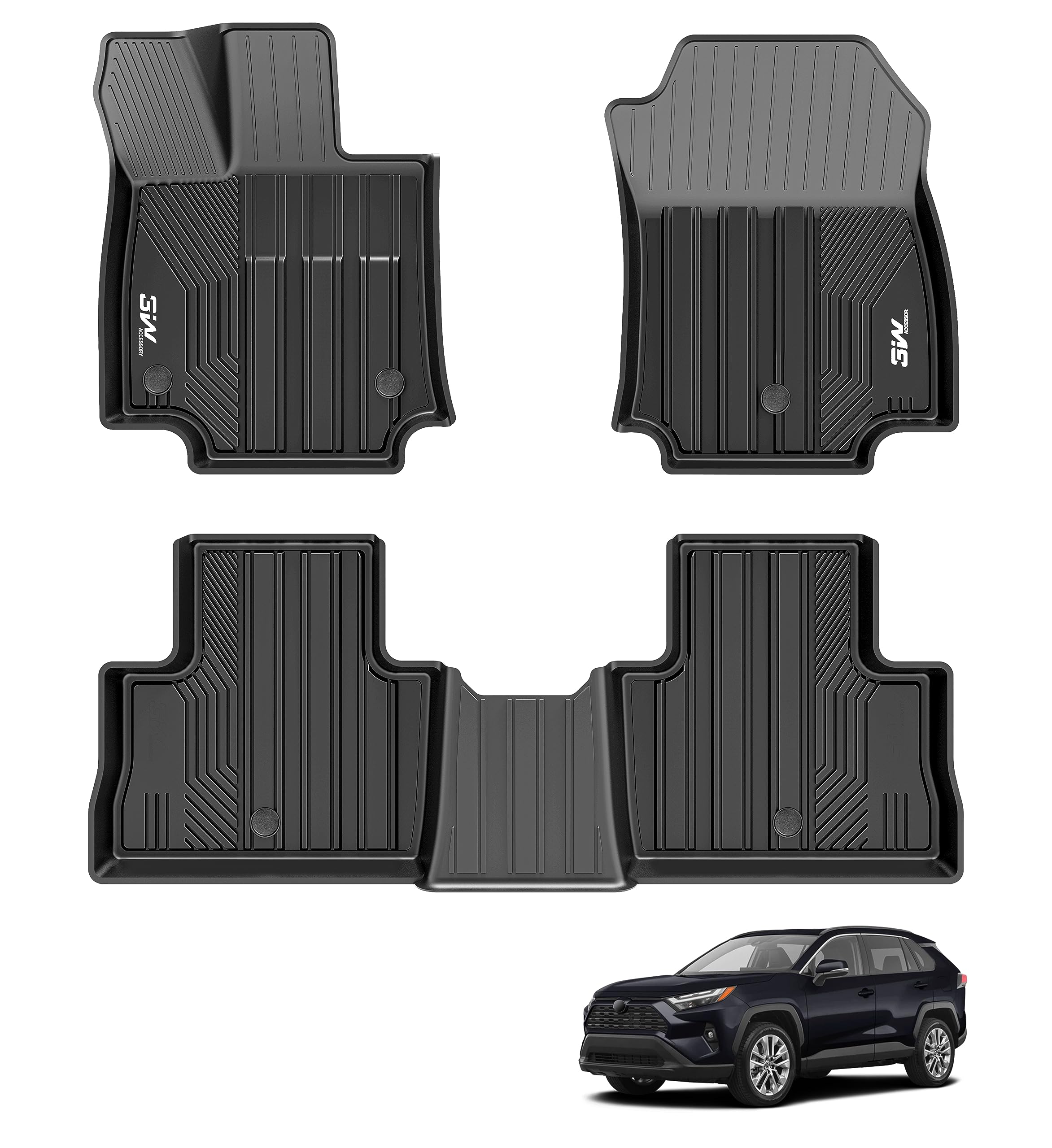 3W Floor Mats Fit Toyota Rav4 2019-2024 2025 (Not For Hybrid Or Prime), Tpe All Weather Custom Fit Floor Liner For Toyota Rav4 1