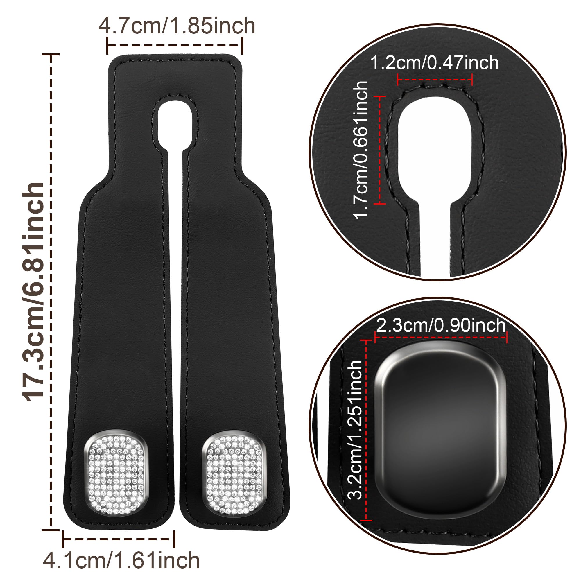 Amelity Bling Car Back Seat Headrest Hooks, Car Hooks for Purses and Bags, Bag Hooks for Car Back Seats, Car Seat Hooks (2 Pack,