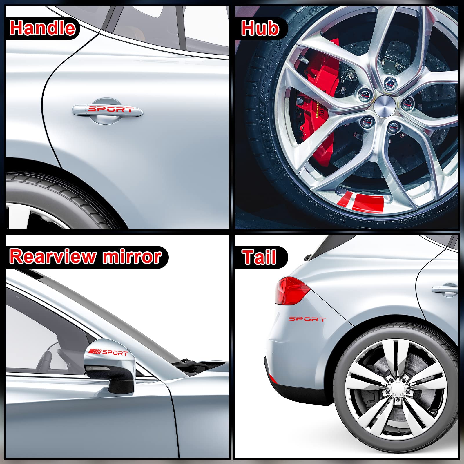 12 Pcs Wheel Rim Decal Stripes Set Sport Emblem Reflective Stickers, Auto Racing Sport Logo Decals Waterproof Wheel Stripe Car R