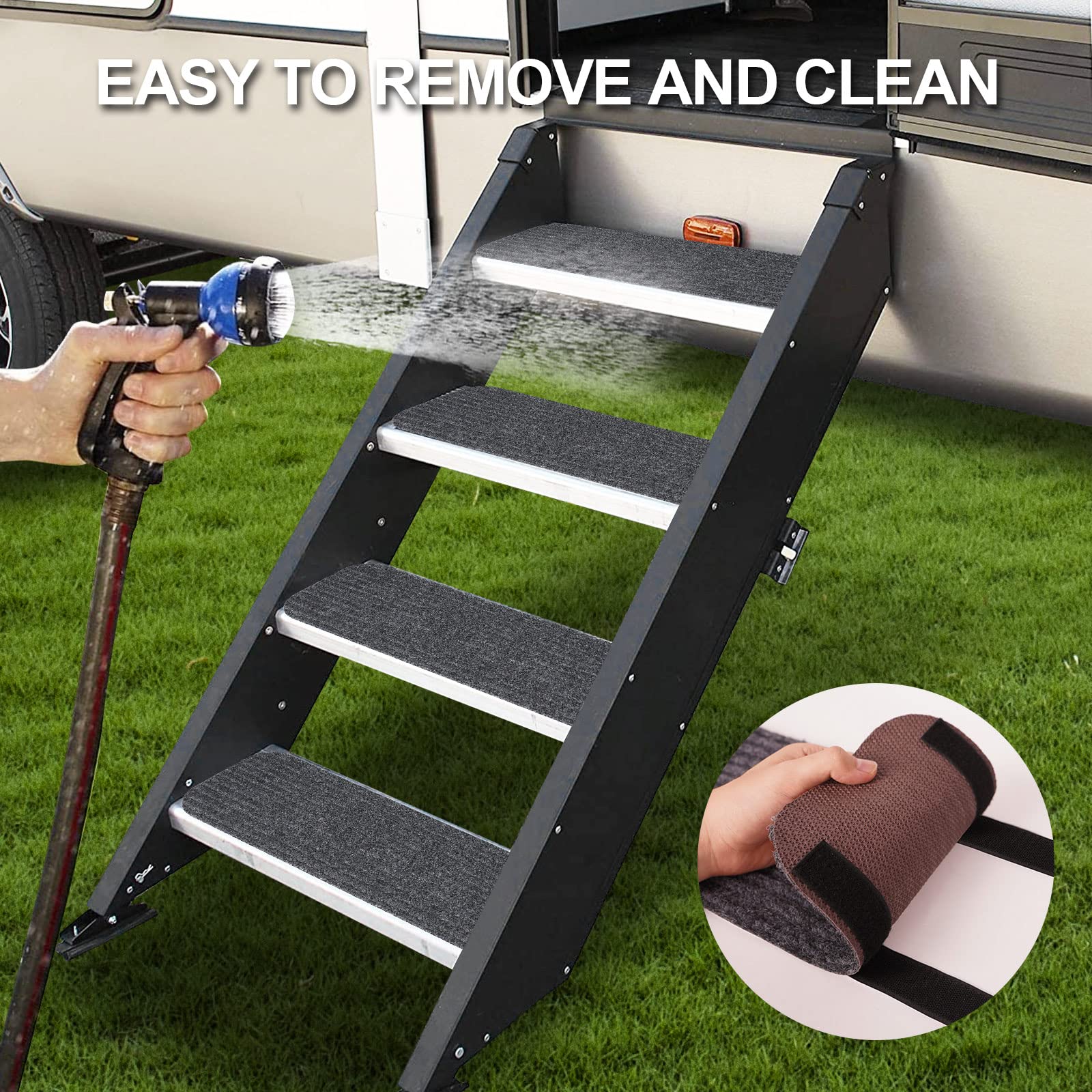 Esudnt Rv Step Covers 4 Pack Rv Step Rug, Rv Stair Covers Carpets For Mobile Home, Camper, 24 Inch Wide (24   *7.5   , Black)