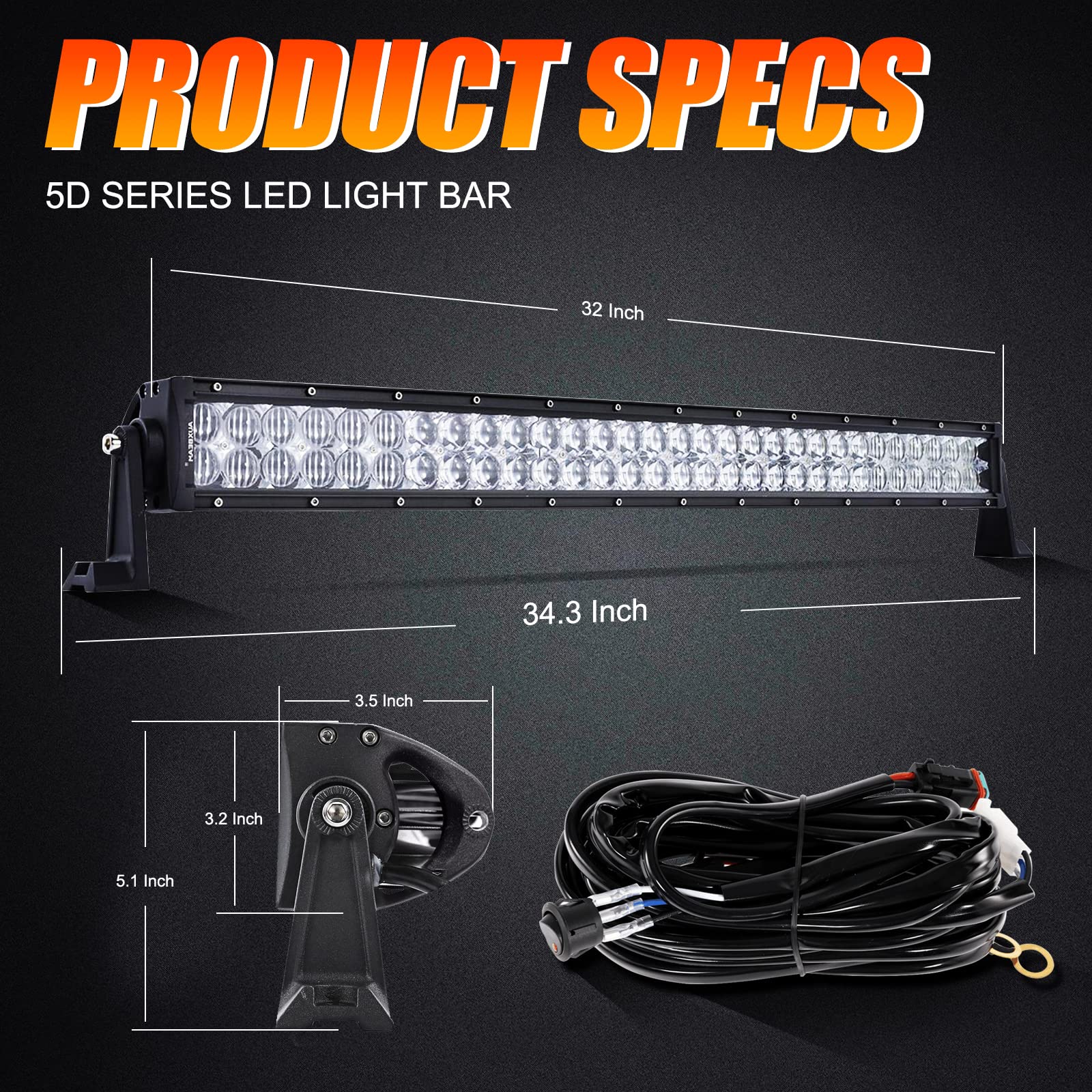 Auxbeam 32'' Led Light Bar 180W Off Road Driving Lights Led Work Light Spot Flood Fog Lamp 5D Lens With Wiring Harness For Car,