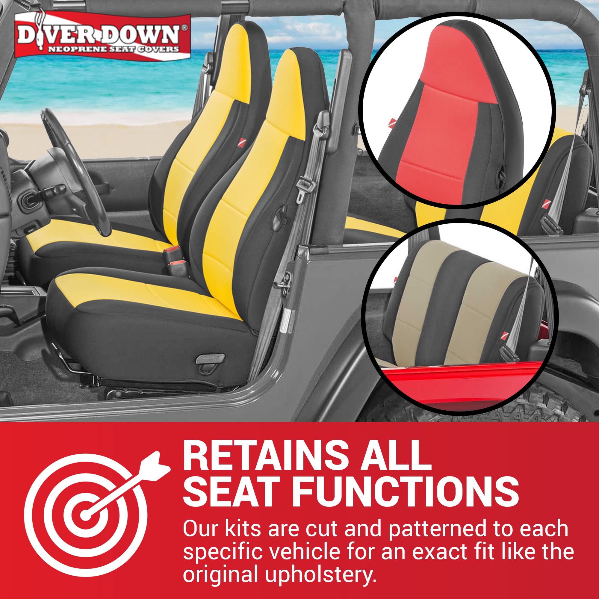 Diver Down Neoprene Seat Cover Set - Fits Jeep Tj 1997-2006 Wrangler - Front And Back Seat Set - Waterproof Custom Fit Seat Covers - Soft Padded Cushion Feel - Thermal Resistant - (Gray, 97-02)