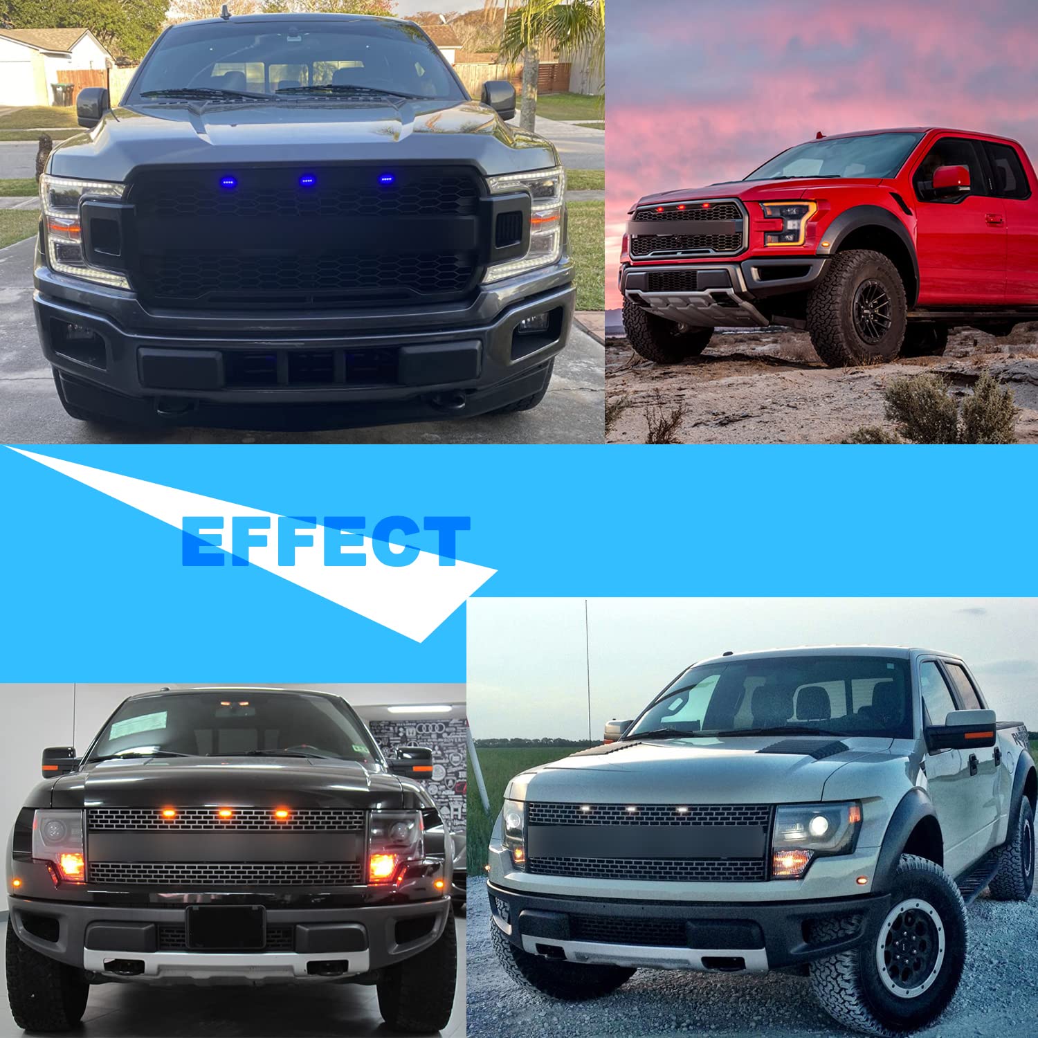 Boigoo Front Grill Lights Compatible For Ford Raptor F150 Grilles 2010-2014 & 2017-Up, Yellow Led Parking/Running Amber Light, N