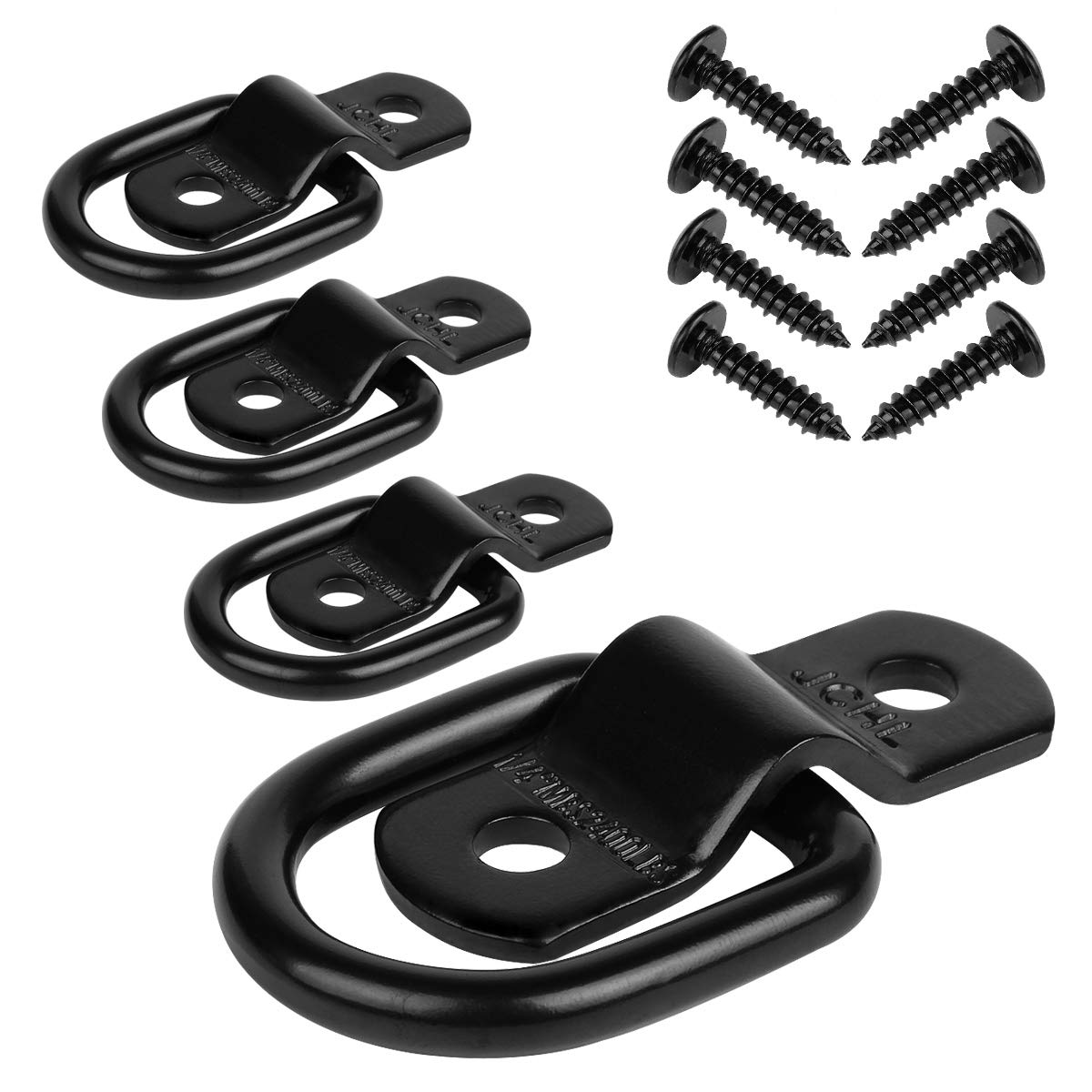 Jchl D Rings Tie Down Anchors Hooks For Trailer Truck Bed Bracket Enclosed Points Pickup Camper Surface Mount D-Ring Heavy Duty 1/4 2400 Pound Capacity (4-Pack)