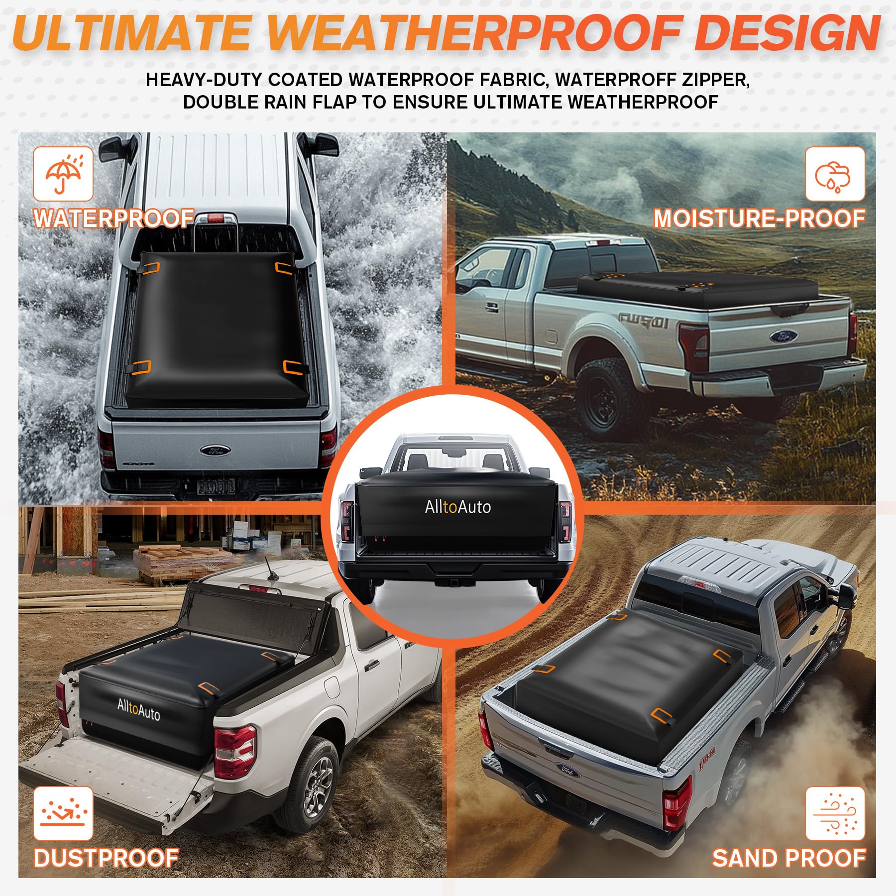 Alltoauto Truck Bed Cargo Bag, 26 Cubic Feet (51''X40''X22''), 100% Waterproof 1000D Heavy Duty, Fits Any Truck Size, Simple And