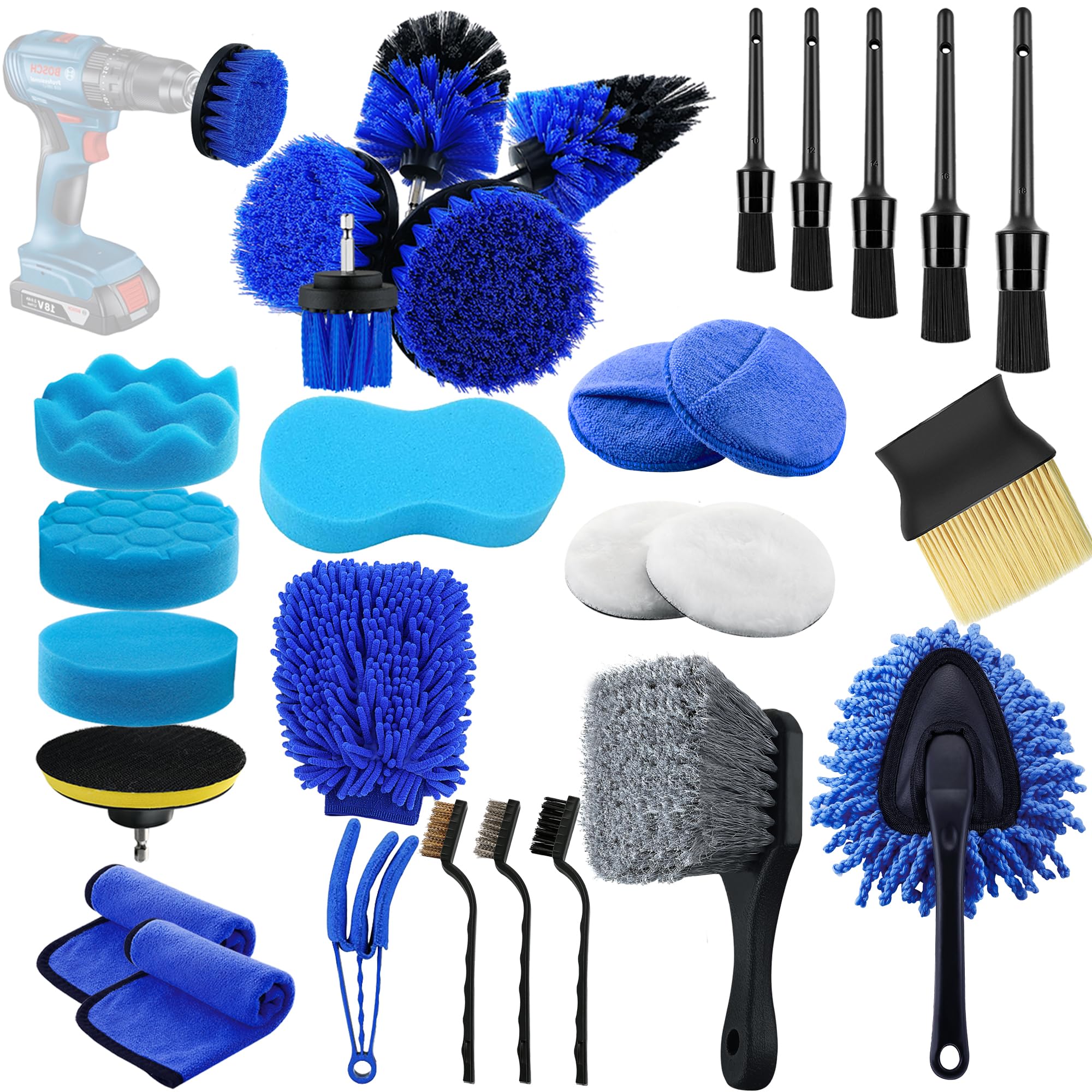 29Pcs Car Detailing Brush Set, Car Detailing Kit, Auto Detail Supplies Tools With Wheel Drill Brush Set, Car Cleaning Kit, Car P