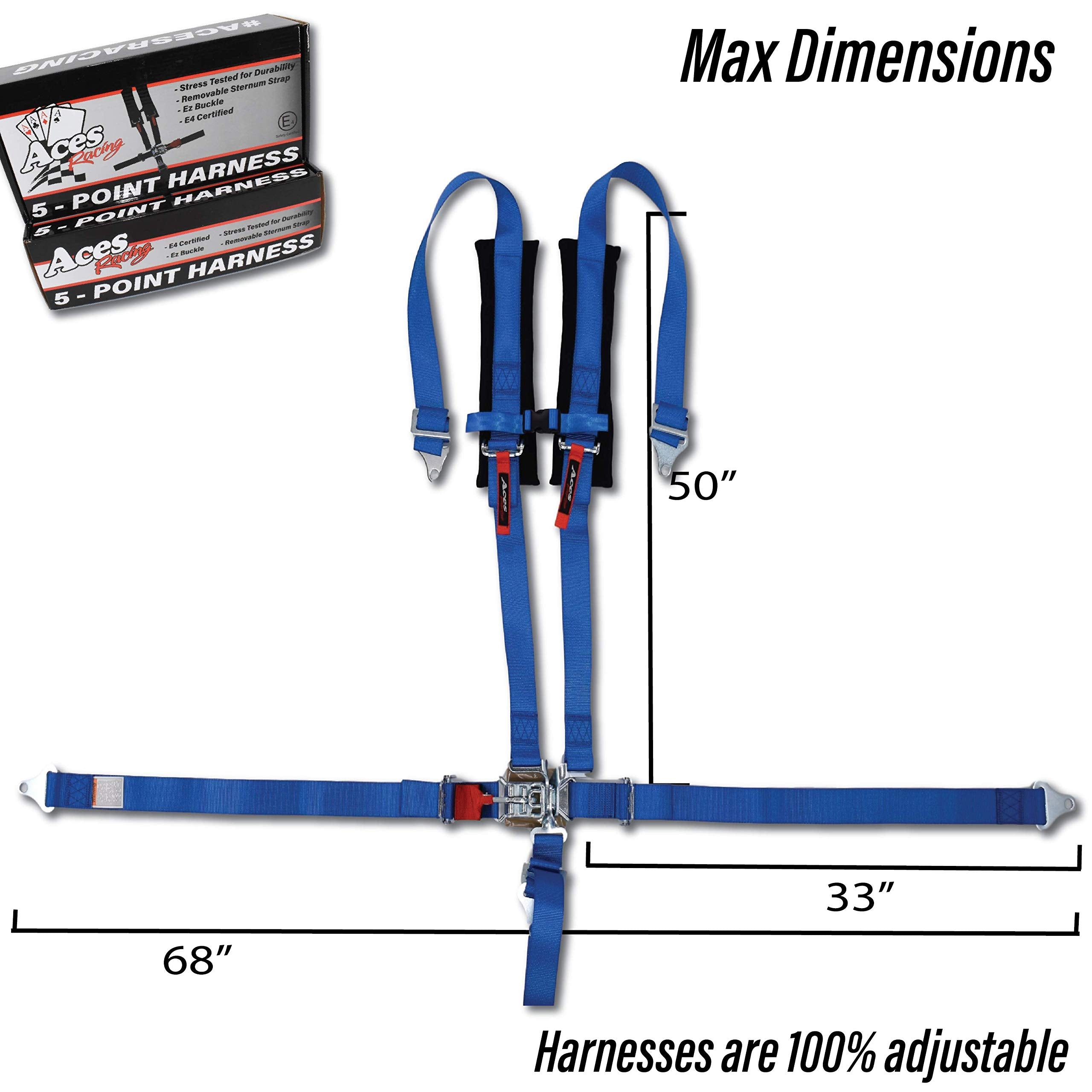 Aces Racing 5 Point Harness E4 Certified with 2 Inch Padding - Blue