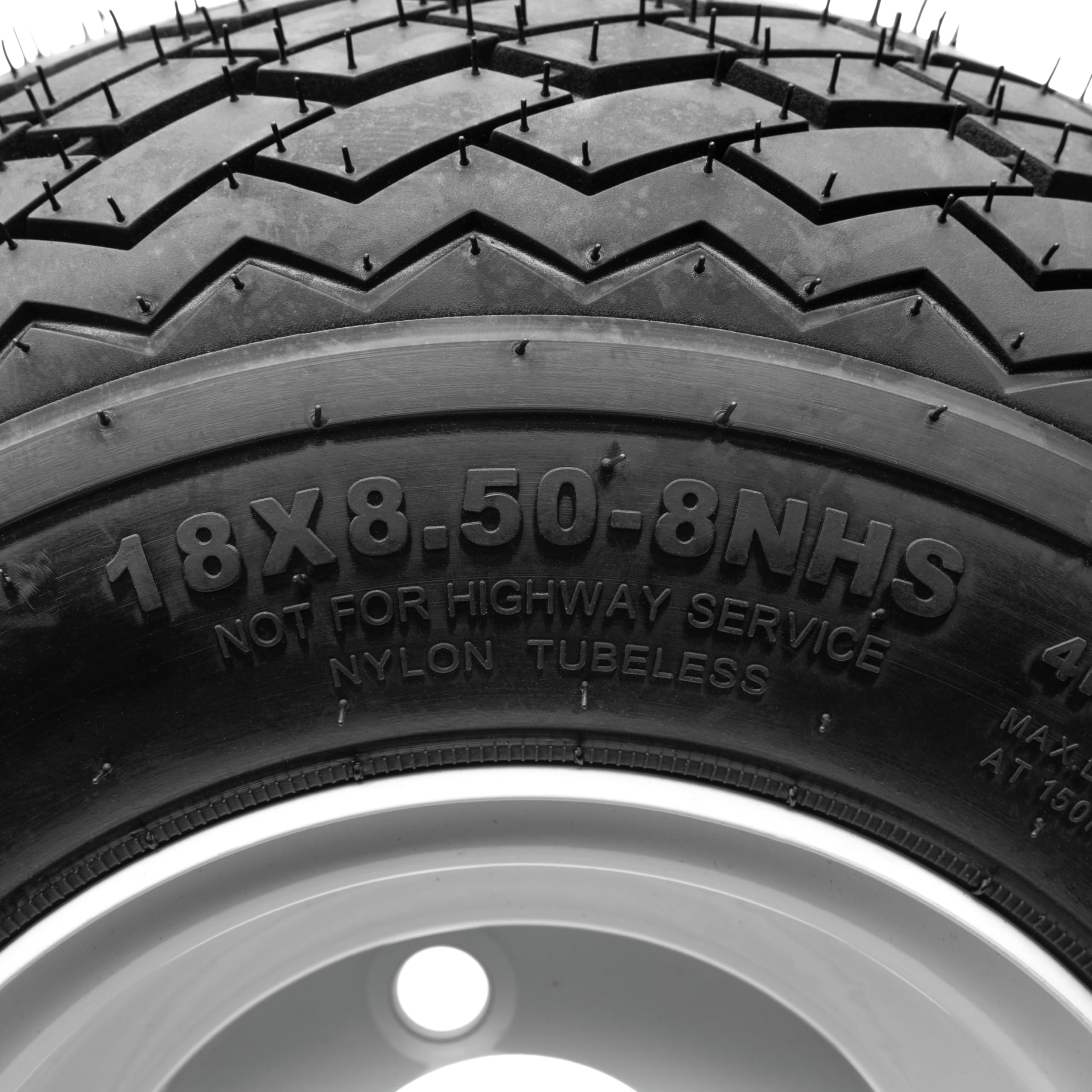 8'' Steel Golf Cart Wheels Glossy White And Arisun Turf Sail (18/8.5-8) Golf Cart Tires - Set Of Four