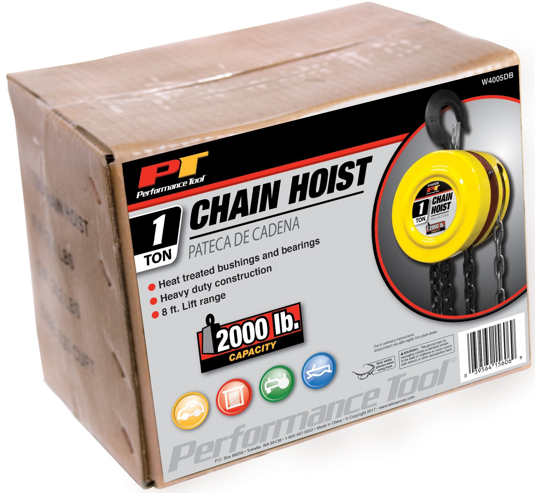 Performance Tool W4005DB Heavy Duty Chain Hoist for Vehicle Engine Maintenance, Yellow, 1-ton Capacity