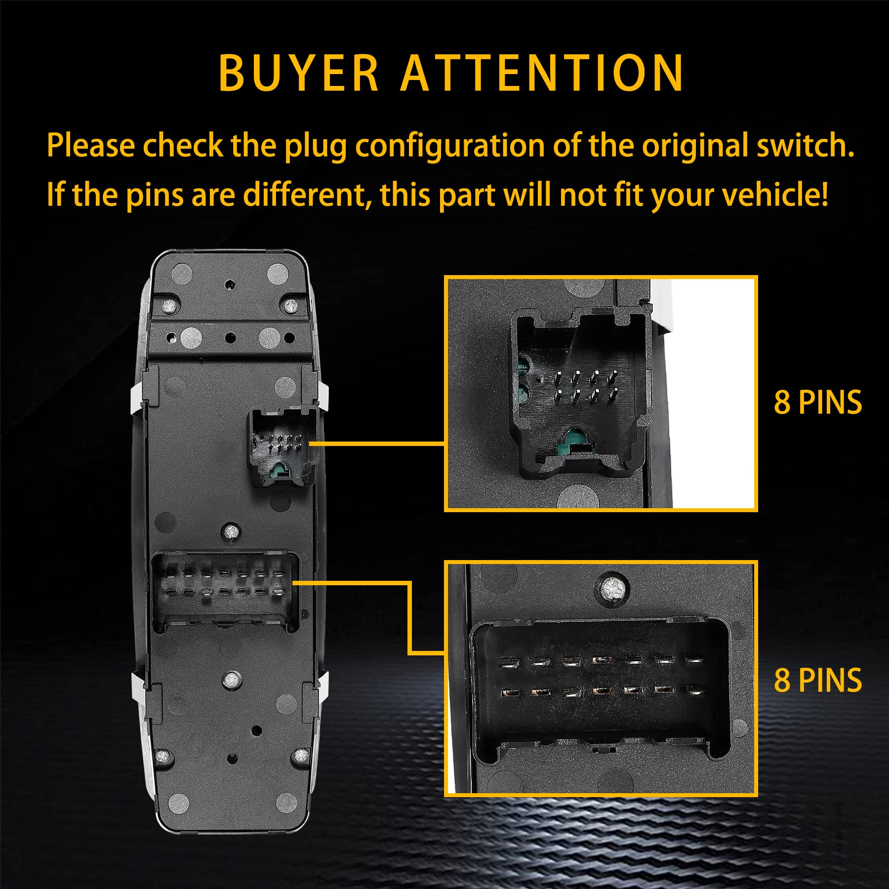 Master Power Window Switch | 8 Pins + 8 Pins Check Required | Replacement For 2008 - 2011 Dodge Grand Caravan, Chrysler Town & Country | Replaces# 04602627Ag, 04602627Ae