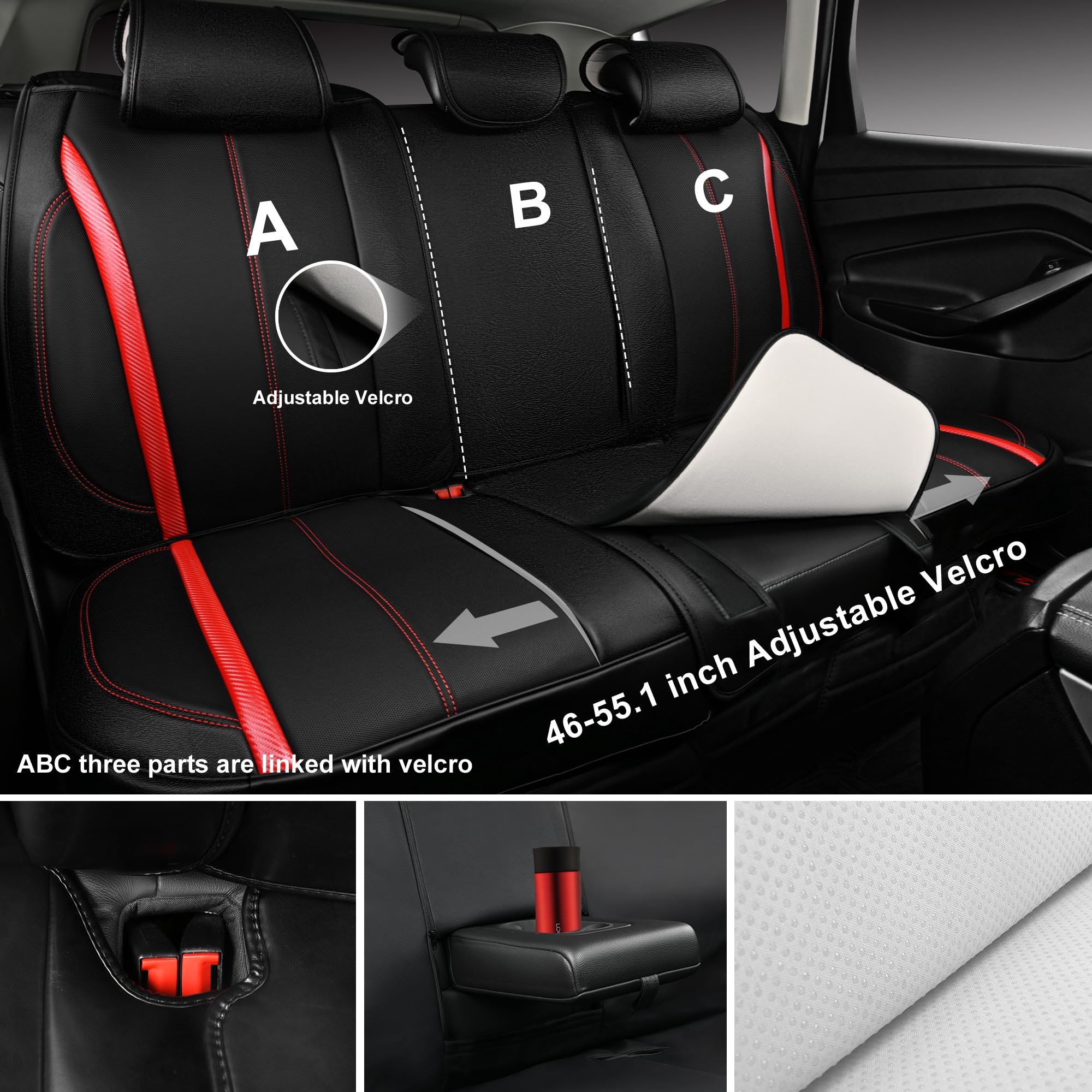 CAR PASS Leather Car Seat Covers, Breathable Waterproof Nappa Automotive Seat Covers Full Set Anti-Slip Driver Seat Cushion with