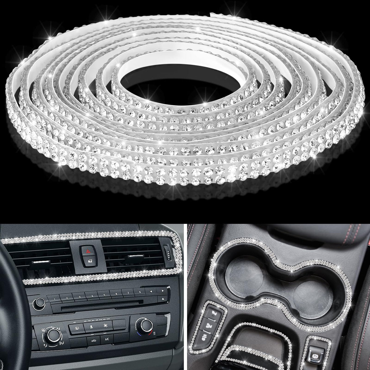 Kingdder 16.4Ft Bling Car Trim Self Adhesive Glitter Crystal Rhinestone Car Interior Exterior Accessories For Women Diy Line Mol