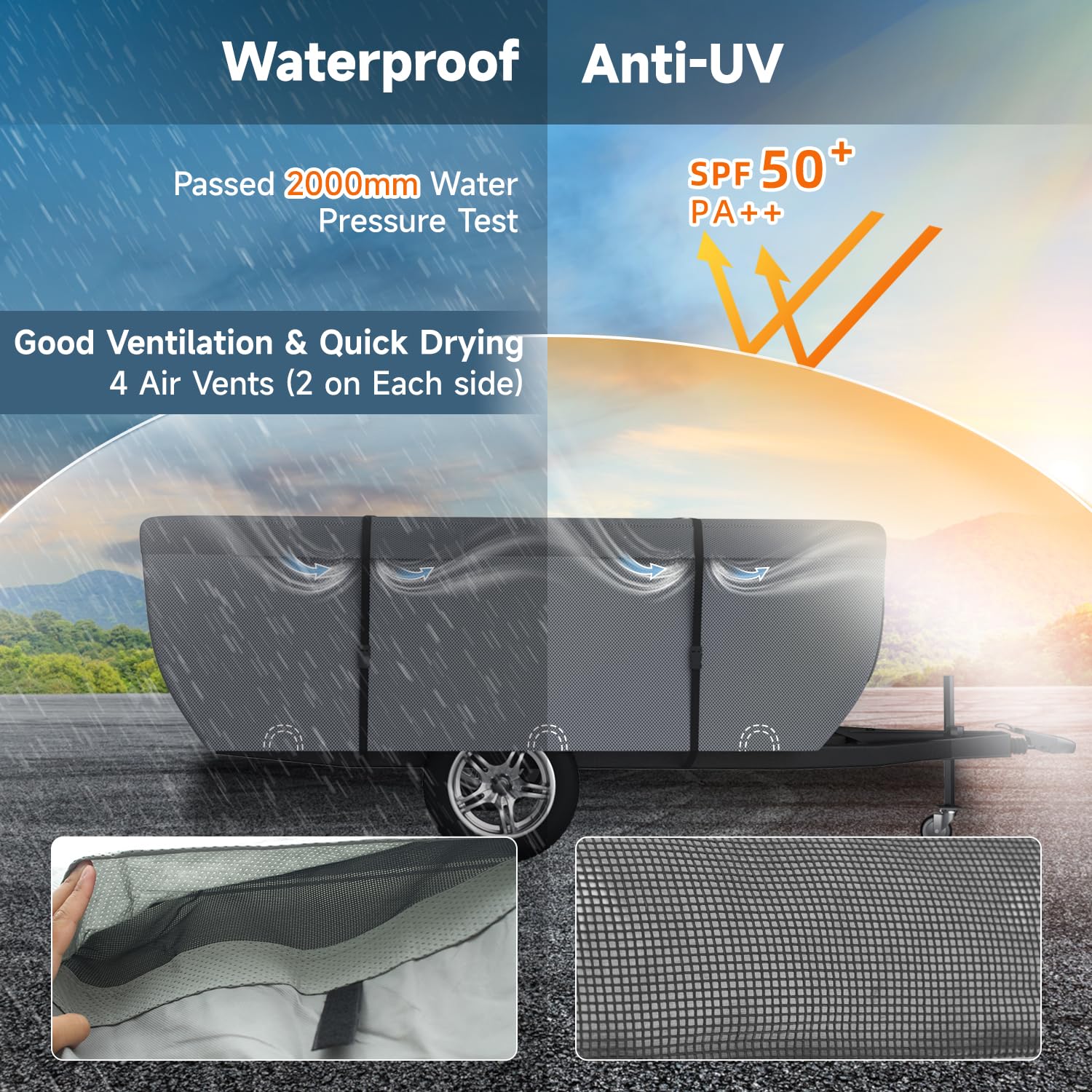 Vinpatio Pop Up Camper Cover, Folding Camper Tent Trailer Cover Fits 12'-14' Trailers, Waterproof & Anti-Uv Pop-Up Camper Cover