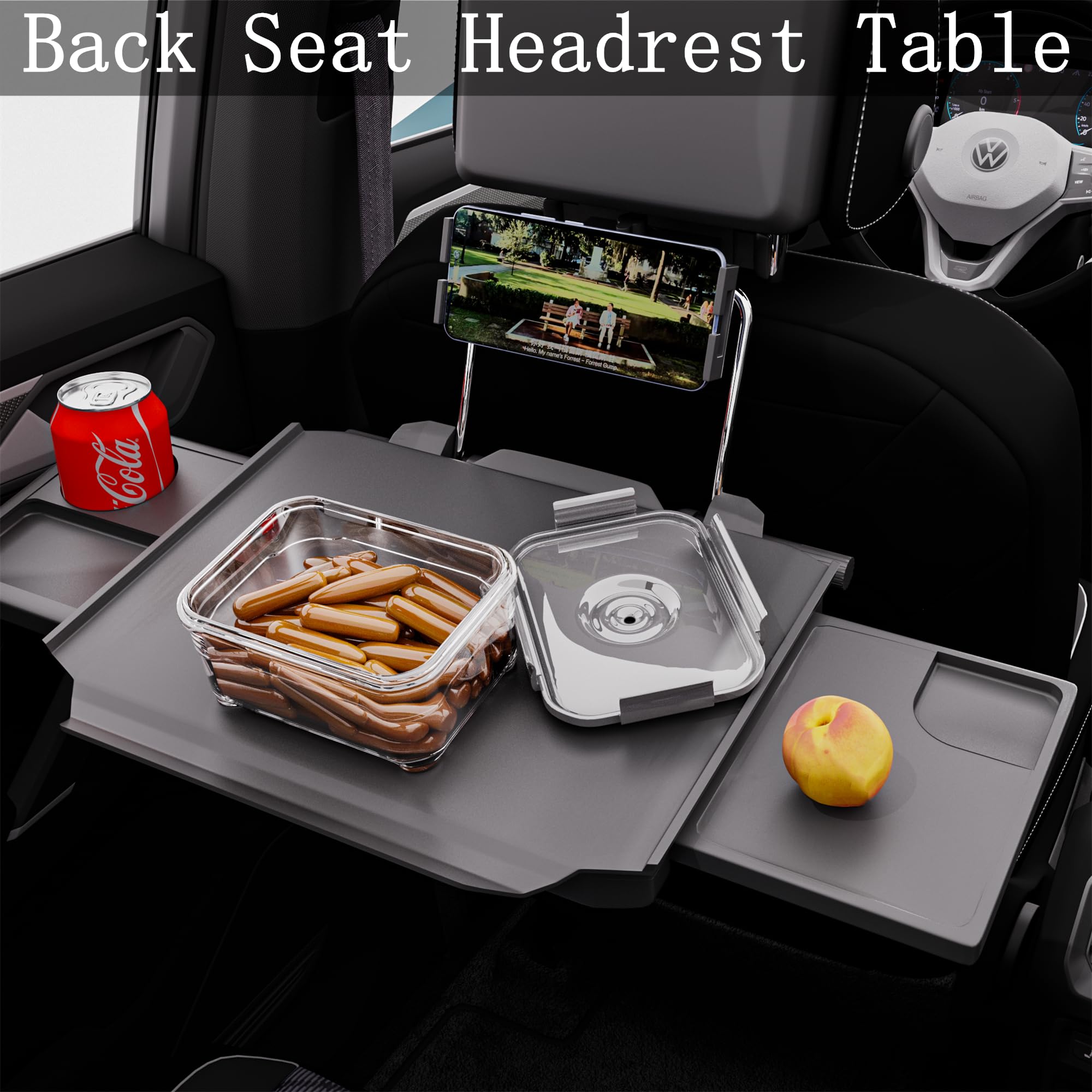Hzgamer 2 In 1 Large Car Steering Wheel Tray/Back Seat Headrest Table With Phone Holder For Eating Food Drink And Writing Work,