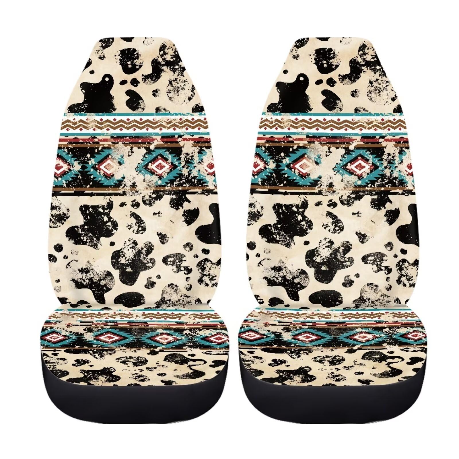 Fuibeng Set Of 2 Western Aztec Cow Automotive Seat Cover Full Set Car Protection Accessory,Comfy Elastic Front Seat Covers For M