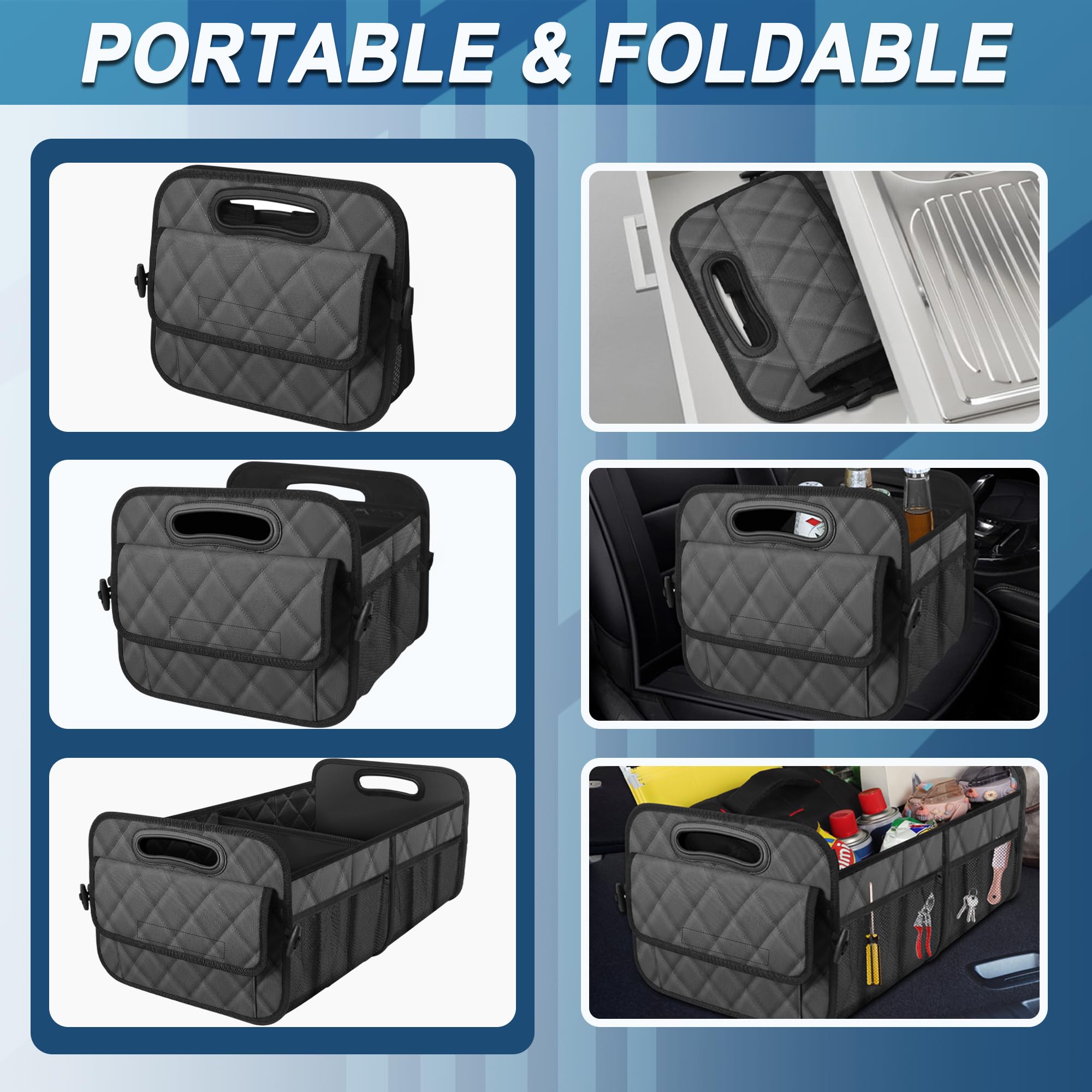 Deelsk Car Trunk Organizer And Storage - 6 Big Pockets, Waterproof Polyester Trunk Organizer For Suv/Minivan/Truck - Large, Char