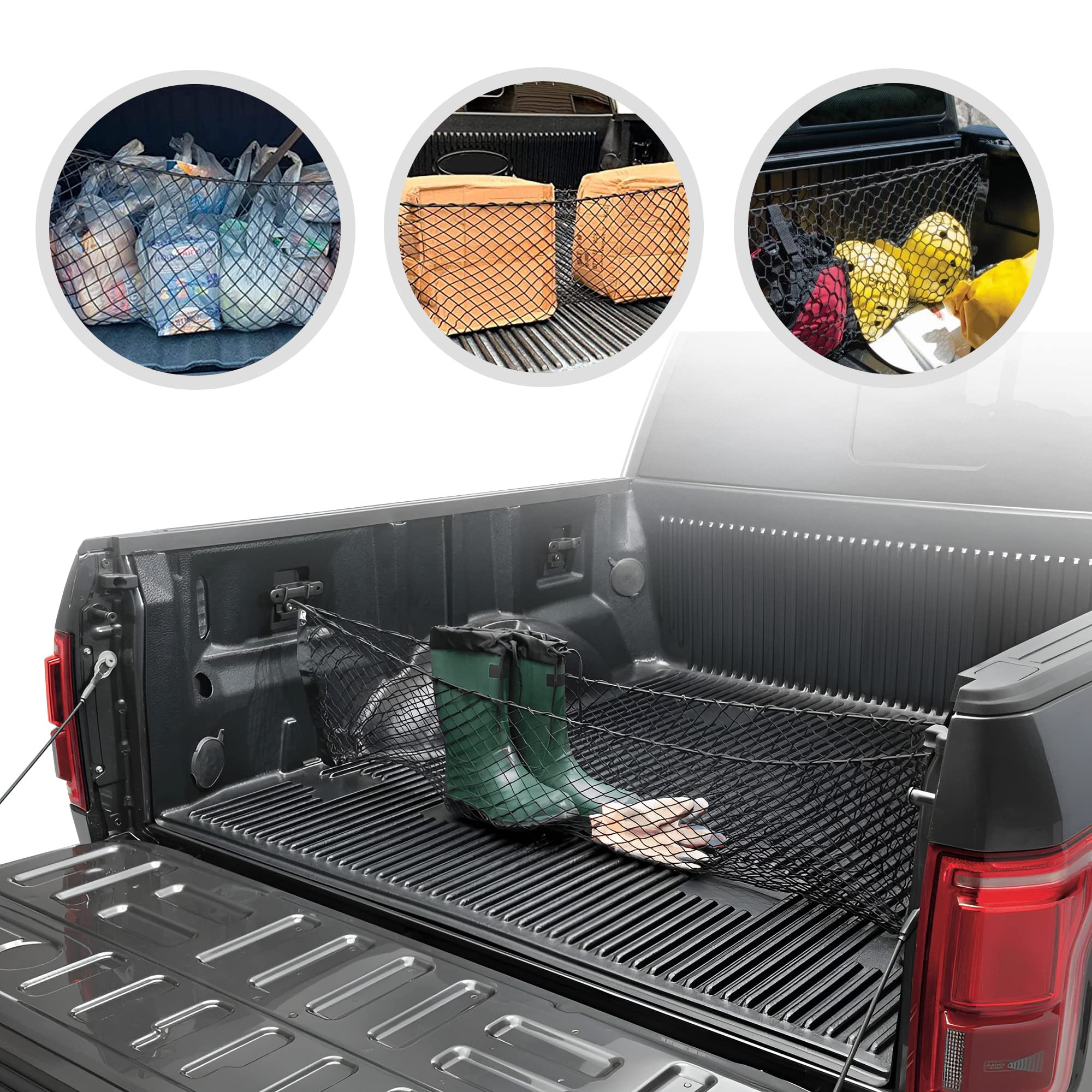 Envelope Style Trunk Mesh Cargo Net For Ford F150 2015 - 2024 Car Accessories - Premium Trunk Organizers and Storage - Cargo Bed