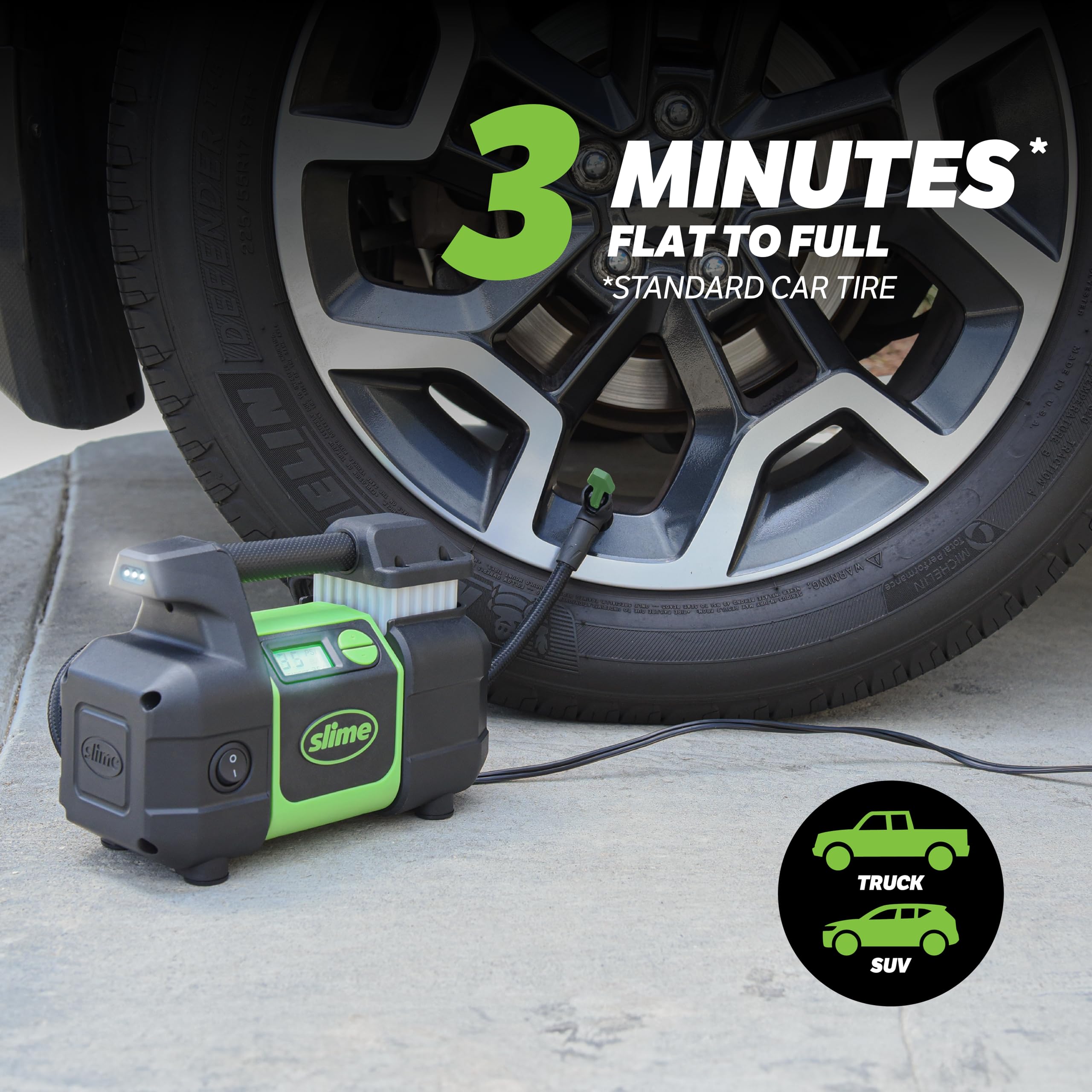 Slime 40063 Tire Inflator, Portable Car, Suv, 4X4 Air Compressor, Elite Heavy Duty, Inflate Right Automatic Shut Off, With Digit