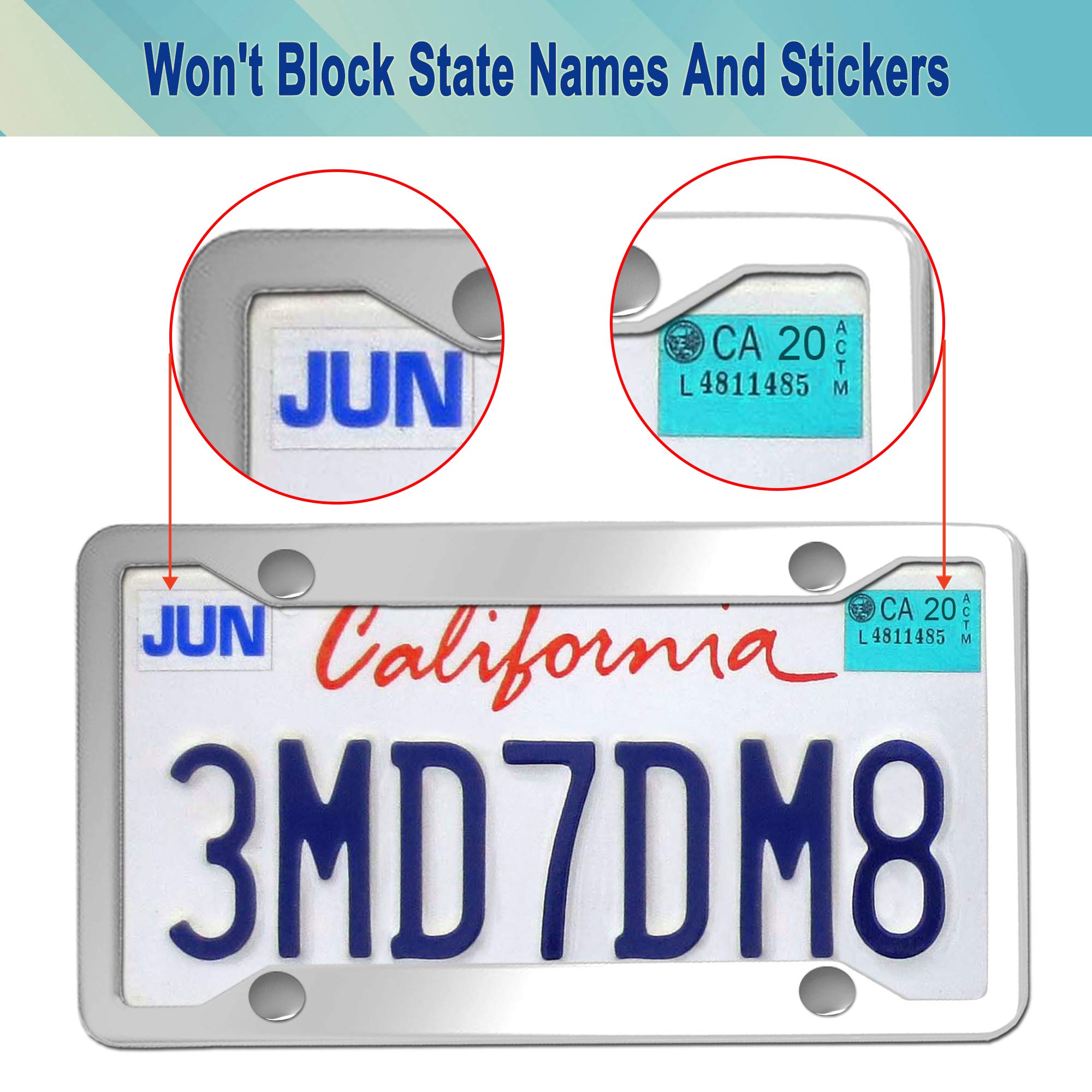 Stainless Steel License Plate Frame- 2 Pack License Plate Holder, With Screws, Chrome Caps, Heavy Duty Rustproof Metal Front Rea