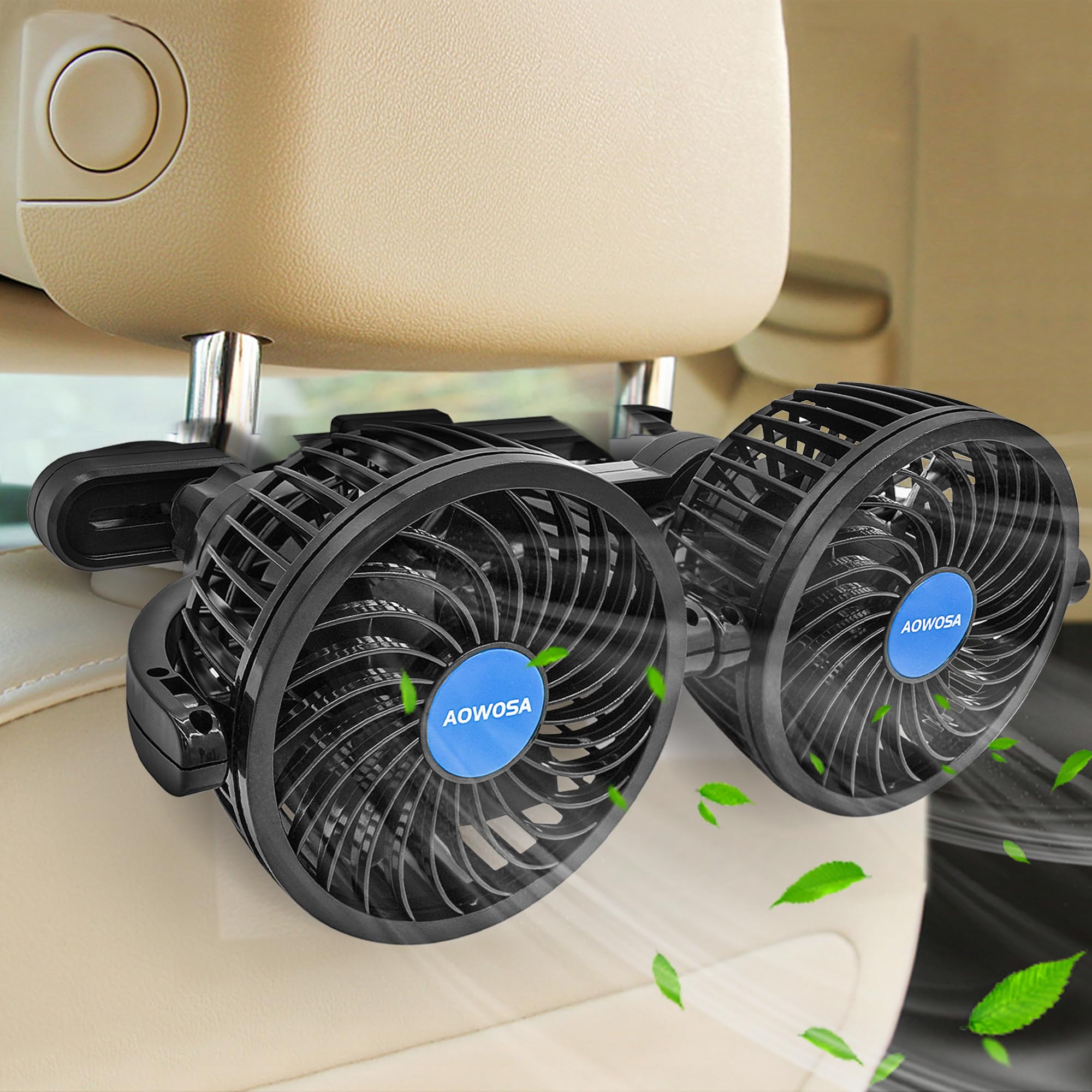 Aowosa Car Fan For Backseat Auto 12V Electric Cooling Fan Portable Car Seat Headrest For Sedan Suv Rv Boat, With 360 Rotatable D