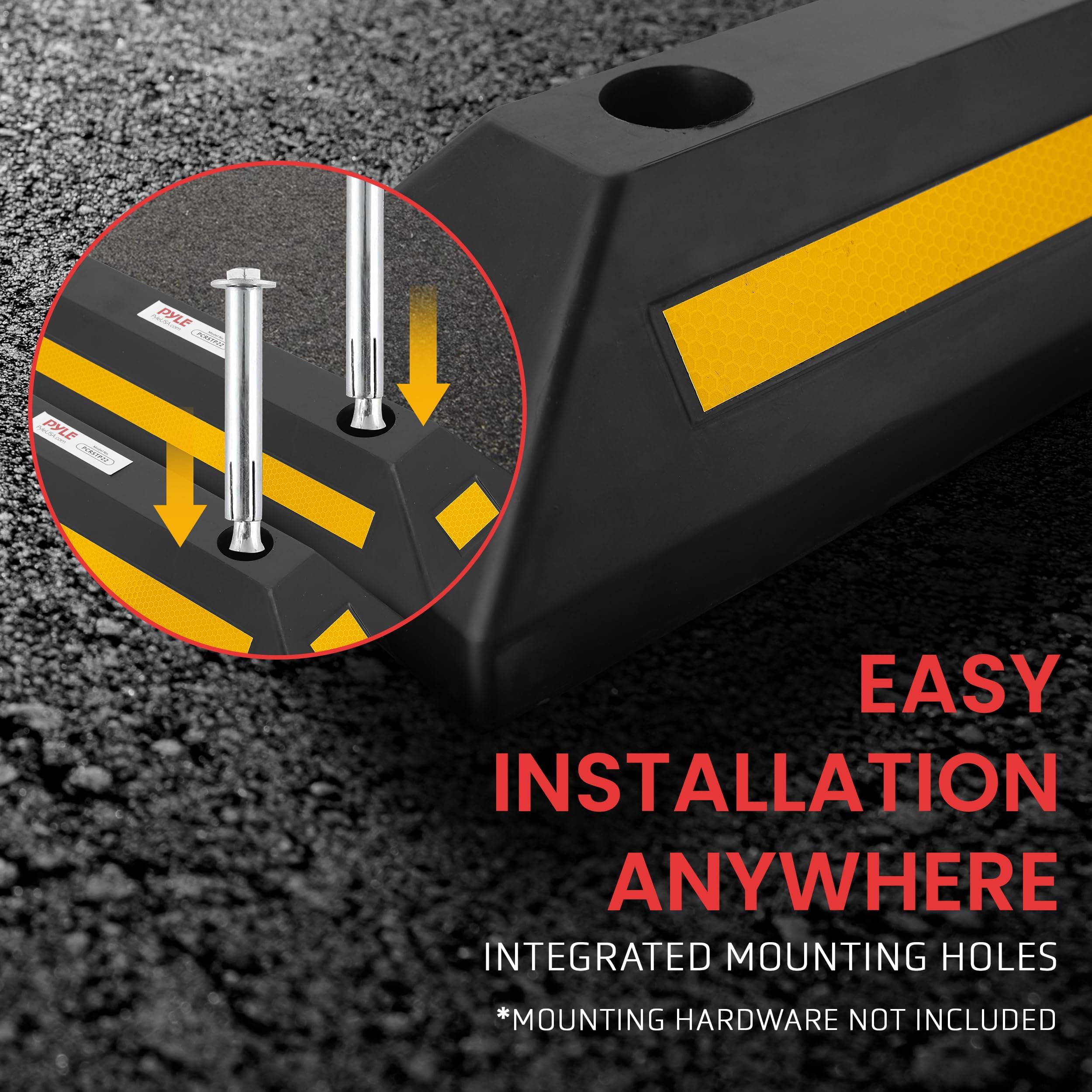 Pyle Garage Floor Stops For Vehicles - 2Pc Heavy Duty Rubber Vehicle Parking Lot Target Stoppers, Truck Curb Tire Wheel Guide Bl