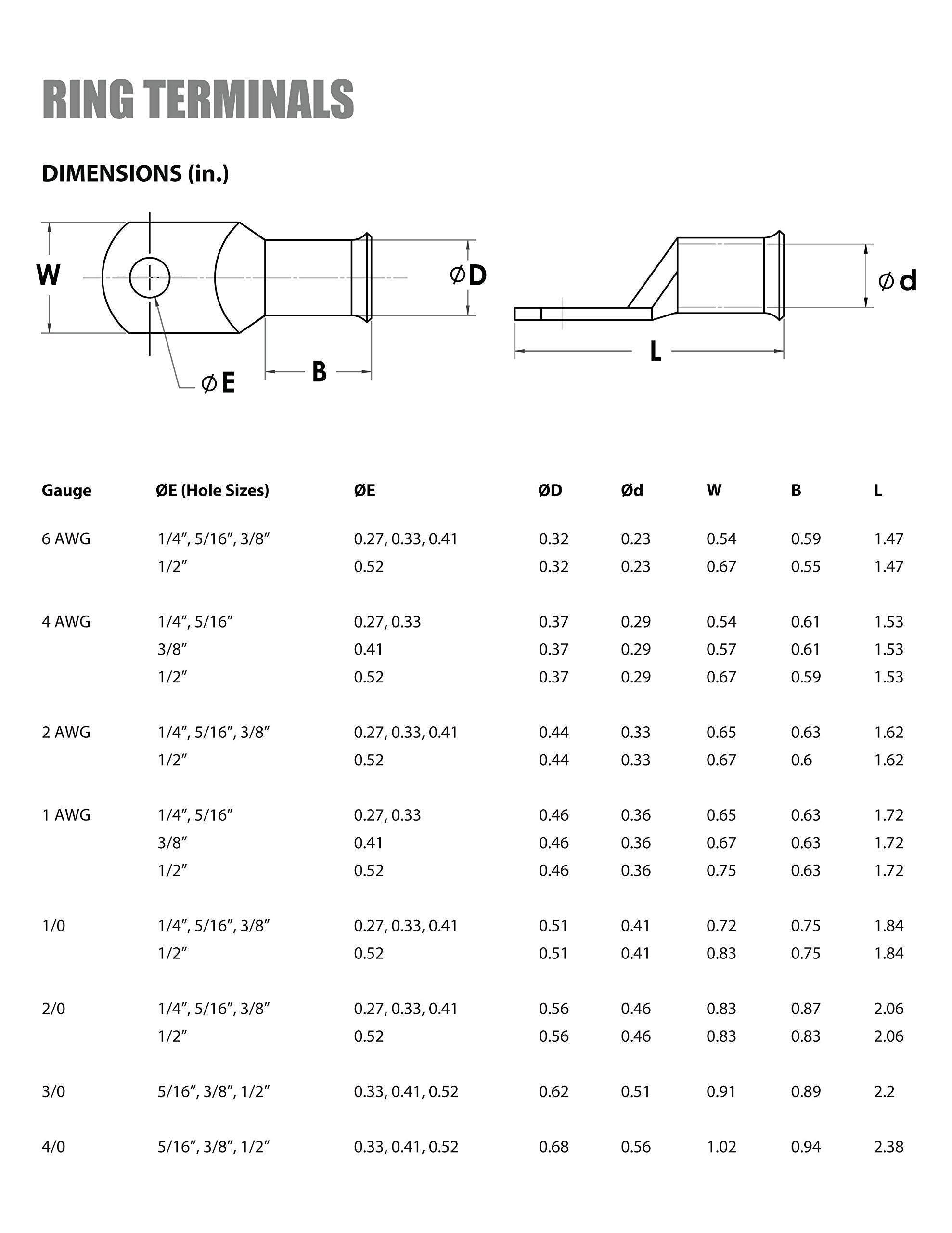 Temco 25 Pack Bare Copper Welding Battery Cable Ends, Lugs Terminal 6 Awg 5/16 '' Hole (6 Awg To 1/0 Awg Options Available)