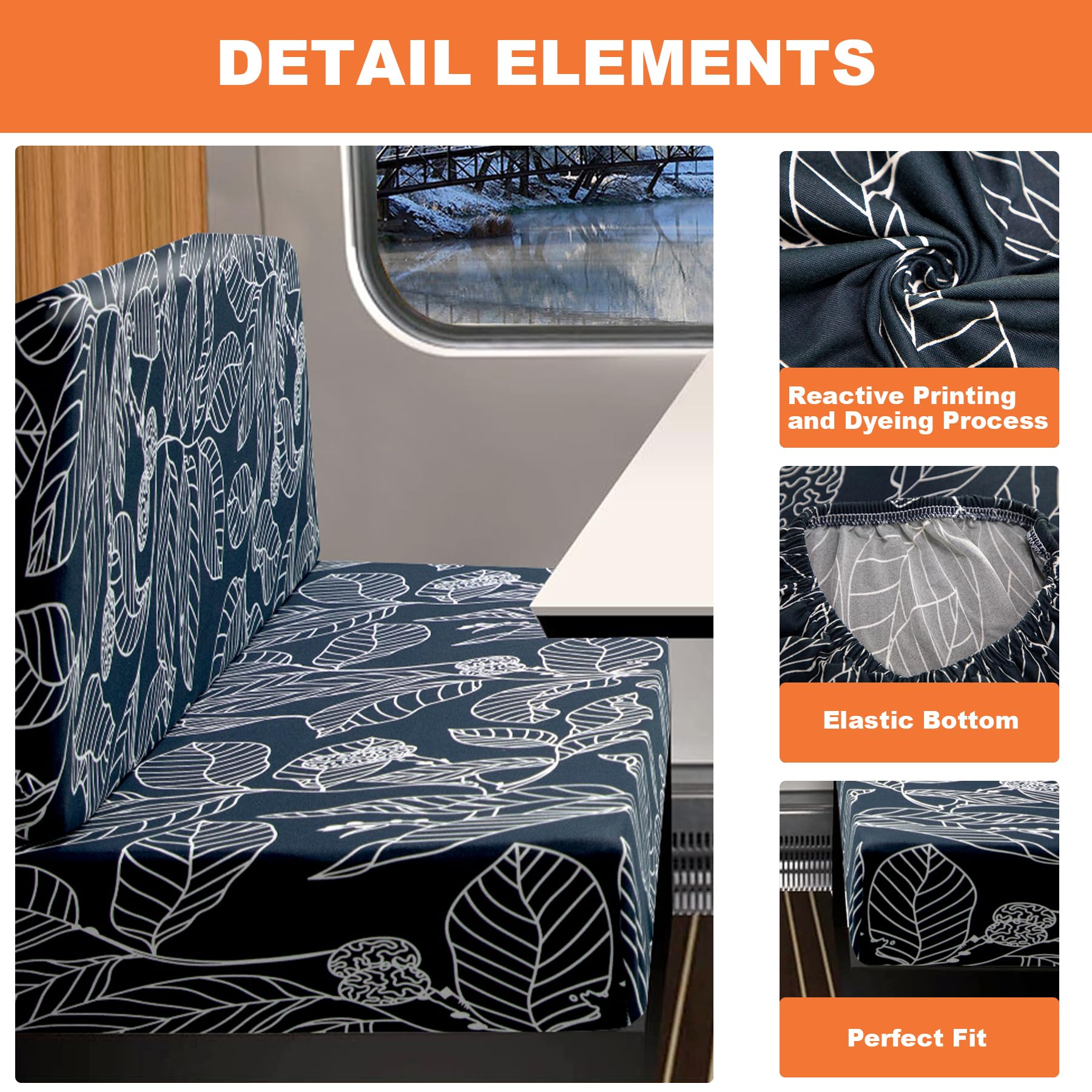 Fuangui Rv Dinette Cushion Covers - Stretch Camper Cushion Booth Seats Replacement - Washable Sofa Furniture Protector (A2, 2 Be