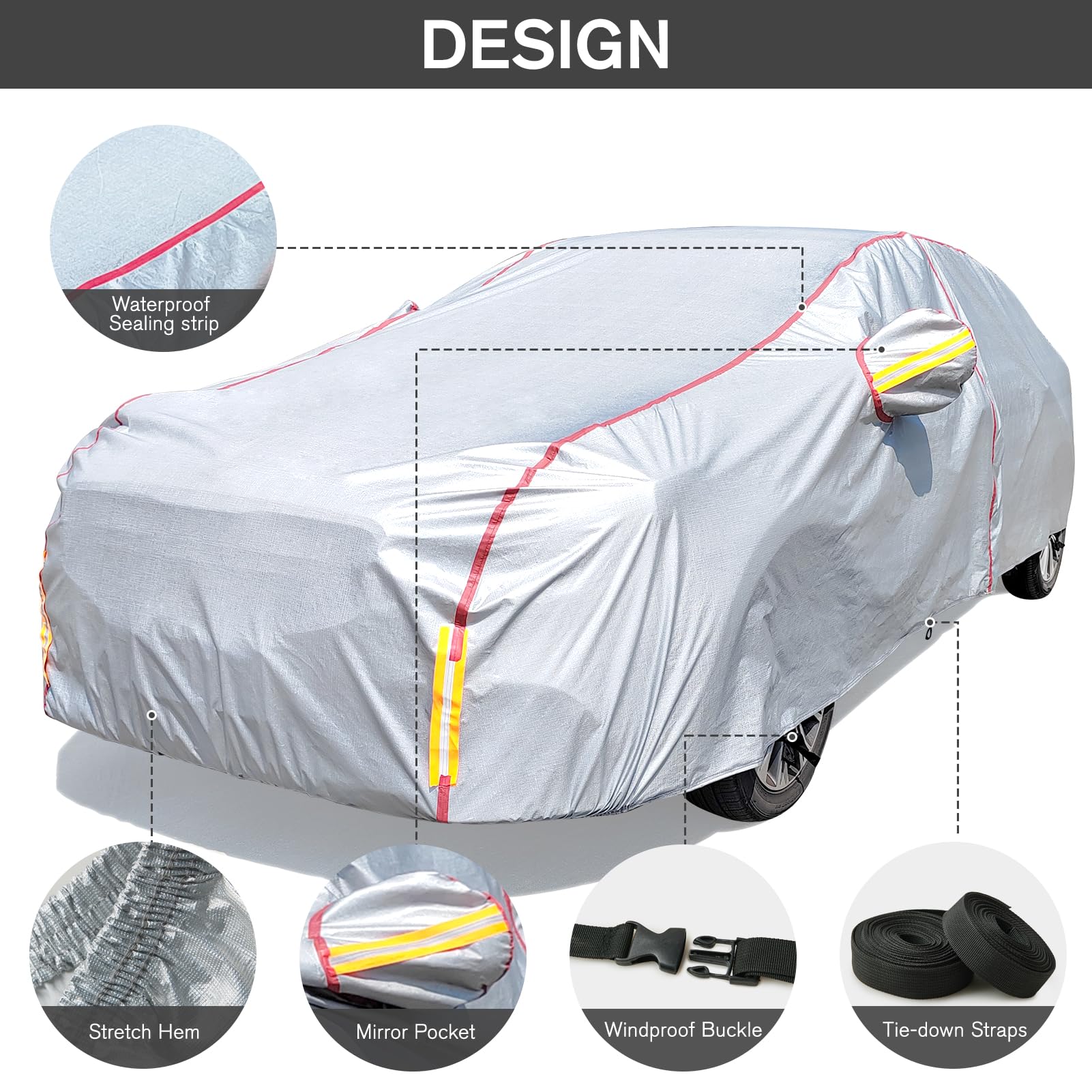 Car Cover Waterproof All Weather, 6 Layers Outdoor Xxl Full Car Cover Uv Snow Rain Wind Dust All Weather Outdoor Protection With