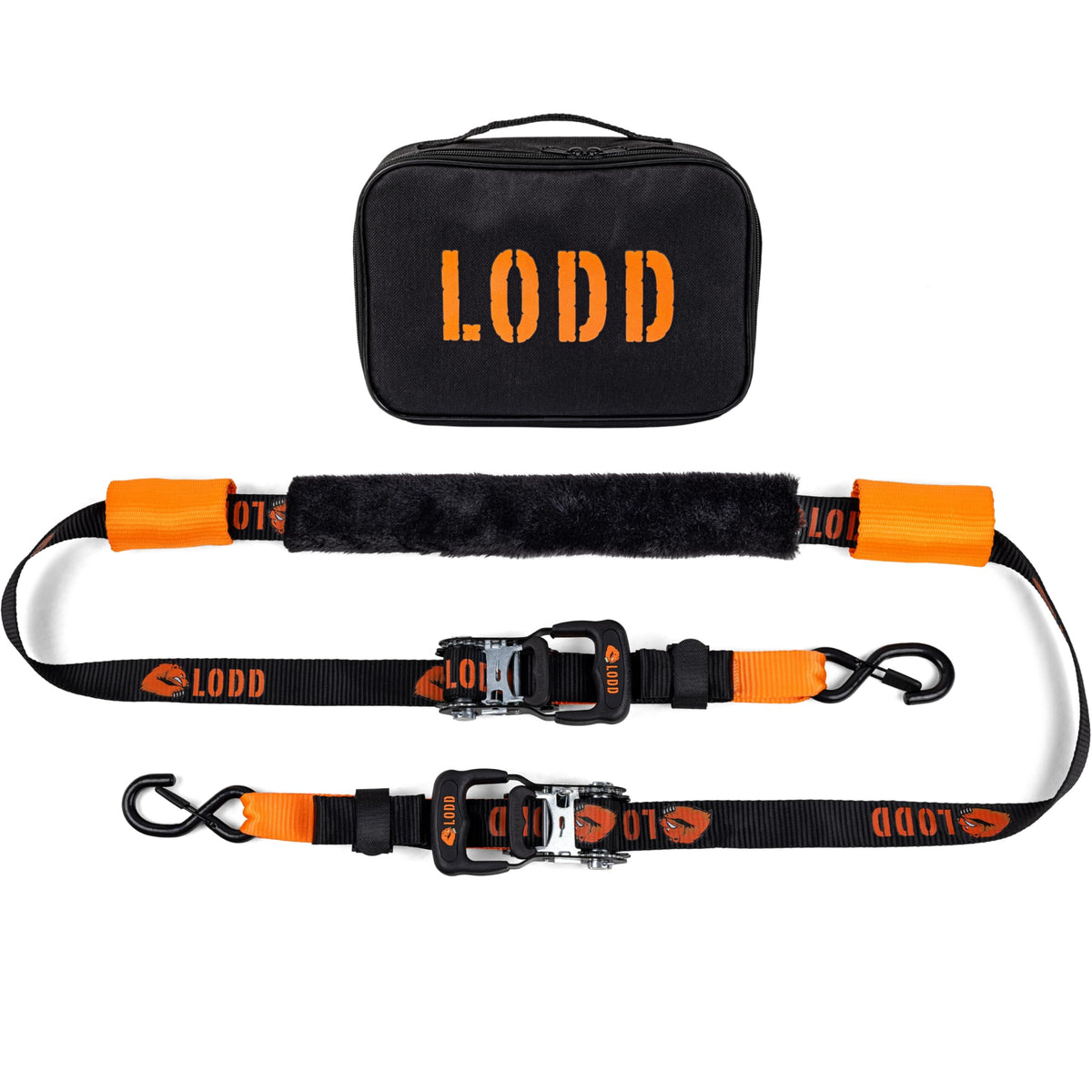 Lodd - Motorcycle Ratchet Straps - 38Mm Road Motorcycle Lashing With Secure Plastic Hooks, 3300 Lb Breaking Stregh + Carry Bag