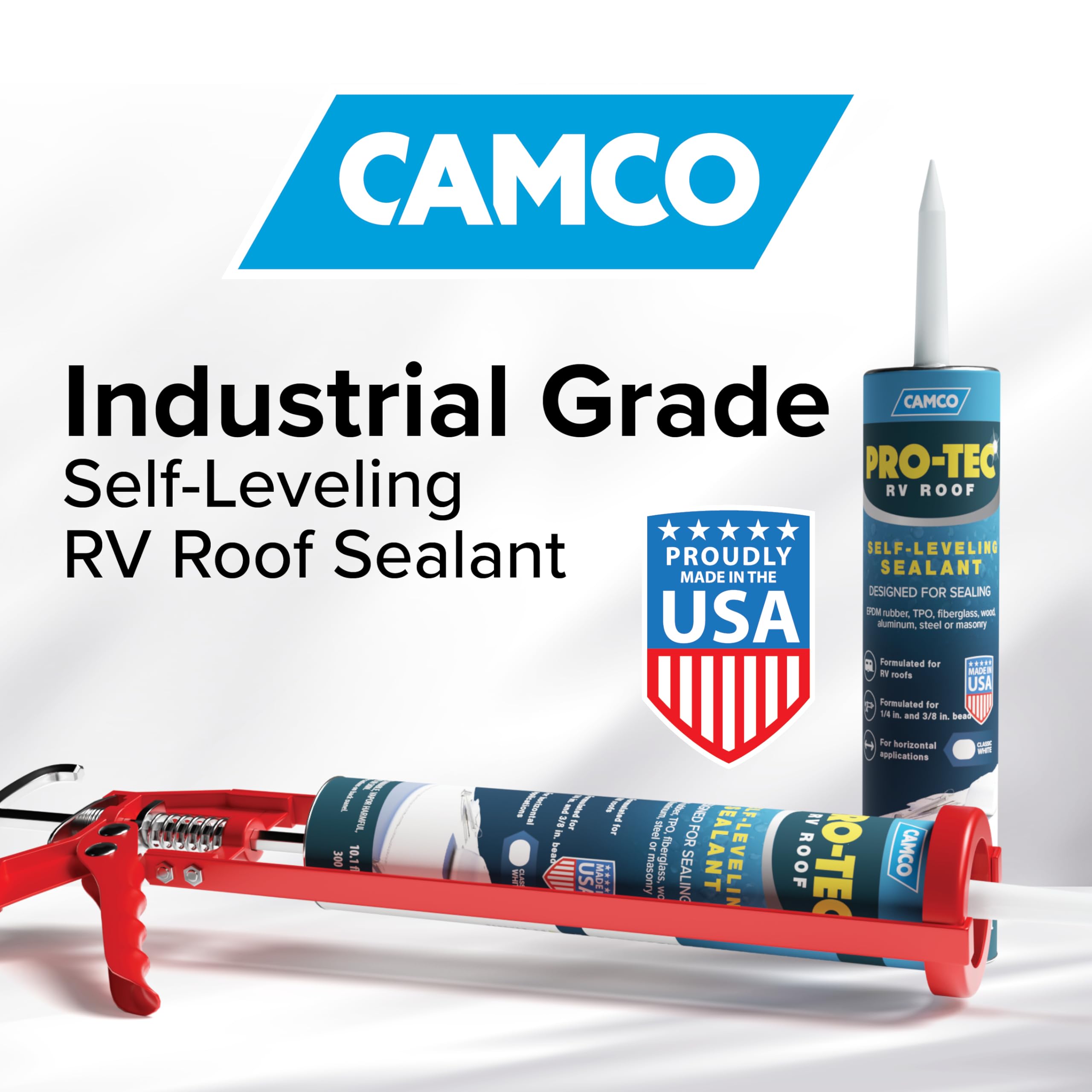 Camco Pro Tec Rv Roof 10.1 Fluid Ounce Self Leveling Edpm Sealant For Roof Edges, Vent Pipes, And Air Vents Of Rvs, Trailers, And Campers