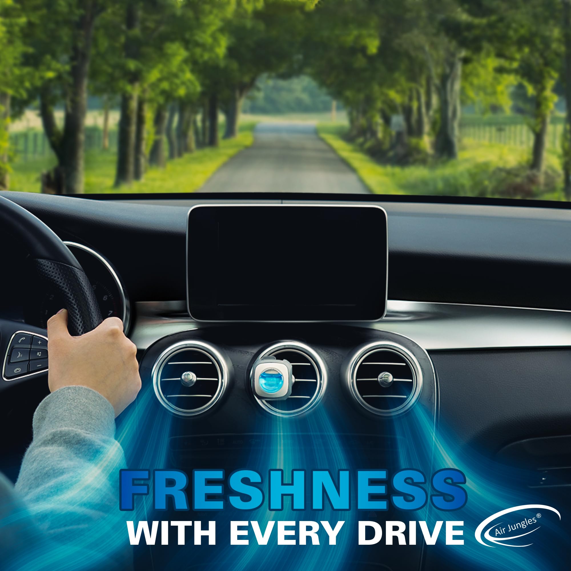 Air Jungles New Car Scent Air Freshener Clip, 6 Vent Clips, Long Lasting Odor Eliminator, Blue Sky, 4ml Each, Up to 180 Days