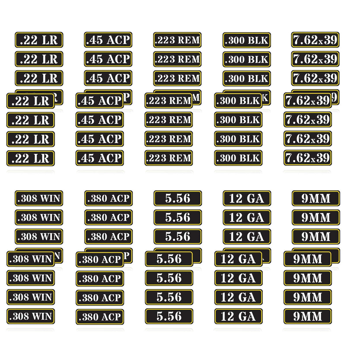 Aolamegs Ammo Can Vinyl Sticker Set Decal Label for Cans Cases Boxes .22 .223 .308 9MM .380 .45 5.56 7.62 12GA 300BLK Black (80 
