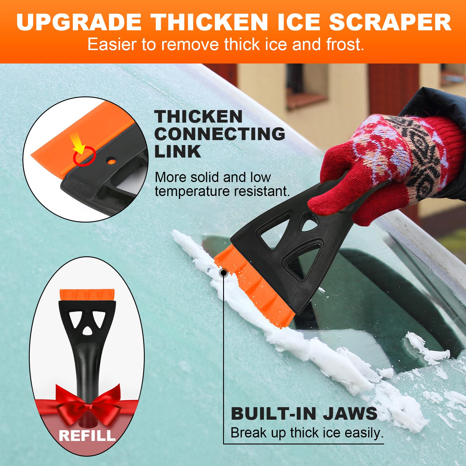 2 Pack Ice Scrapers For Car Windshield, 2-In-1 Snow Scraper And Snow Brush For Car Suv Truck, Car Ice Windshield Scraper For Ice
