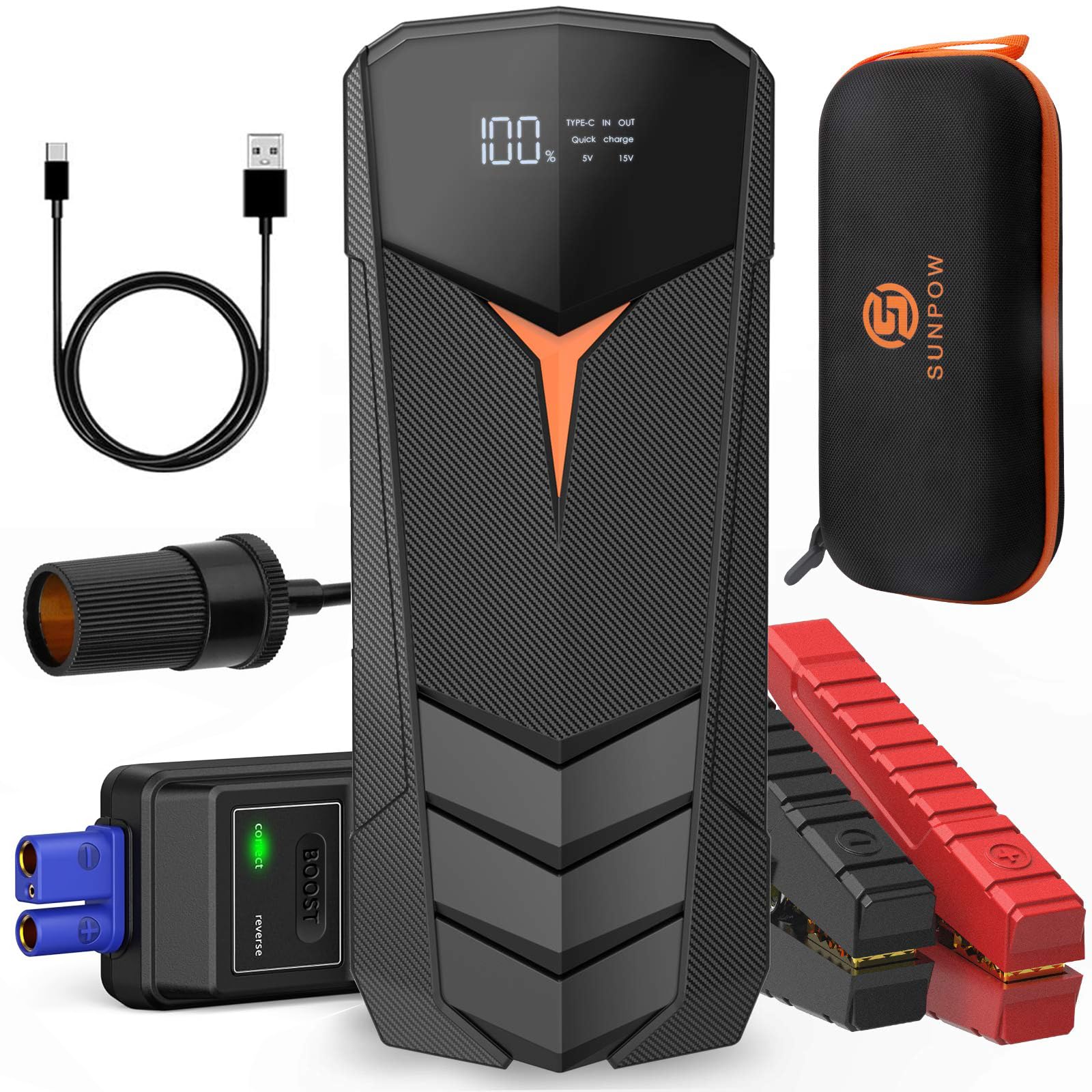 Sunpow Lithium Jump Starter Battery Pack 2000A Peak 20000Mah (Up To All Gas And 8.5L Diesel),12V Battery Booster For Cars, Truck