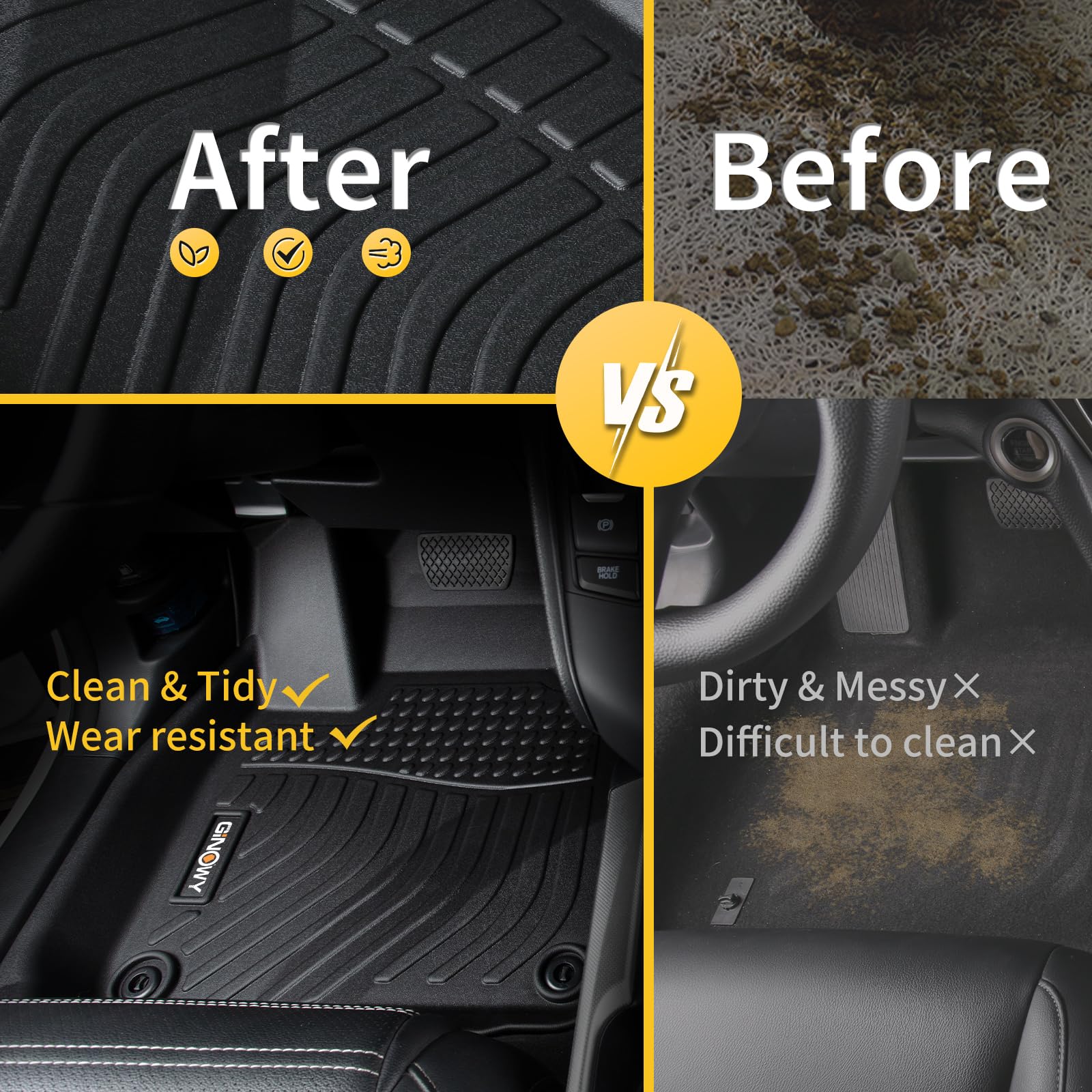 GINOWY- Floor Mats & Cargo Liner for Hyundai Santa Fe 2019-2020, TPE All Weather Protection Santa Fe Car Mats, Non-Slip Trunk Ca