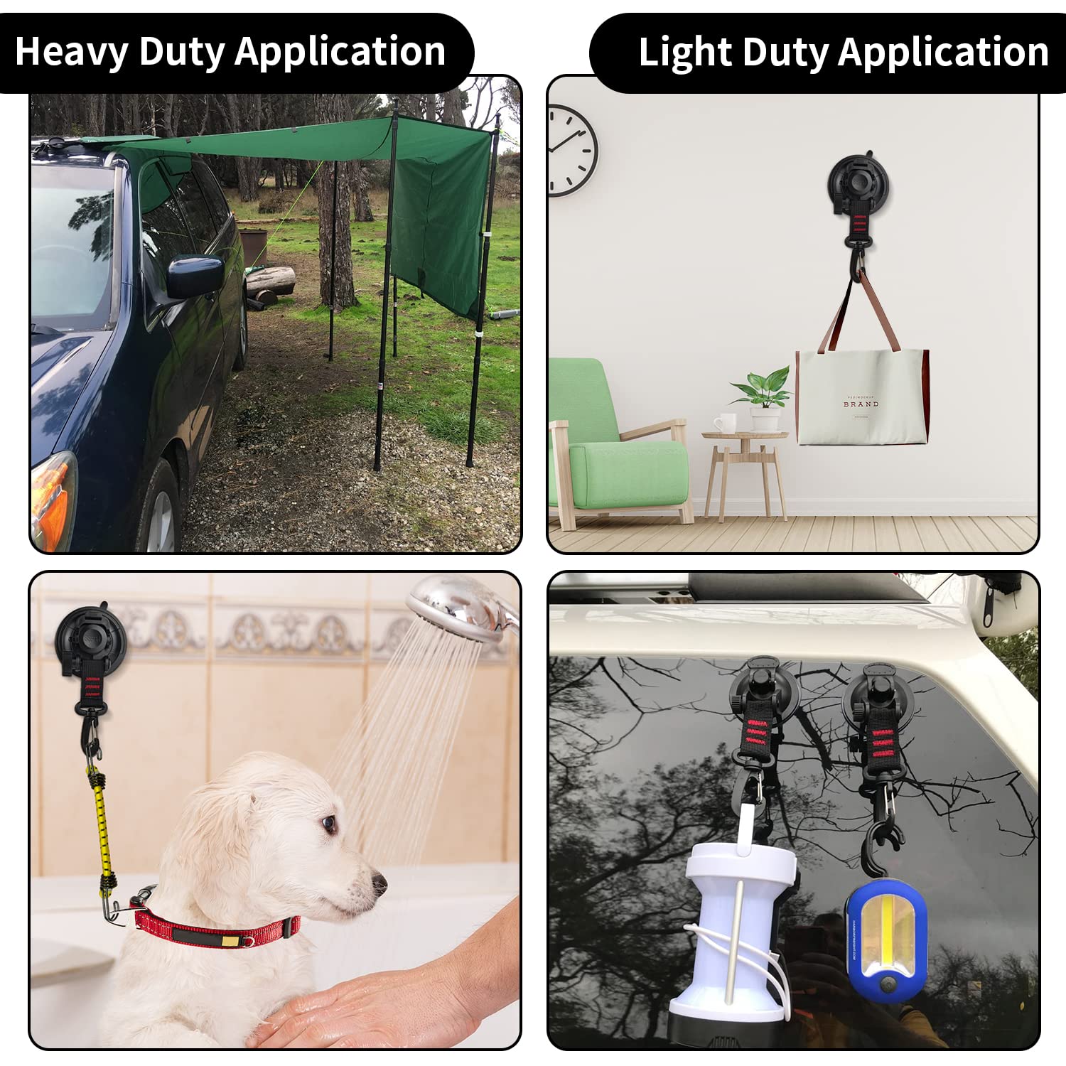 Vashly Heavy Duty Suction Cup Anchor 4Pcs Strong Suction Cups With Hooks And 4Pcs Tarp Clips Deavy Duty Lock Grip For Tie Down Car Awning Boat Camping Trap